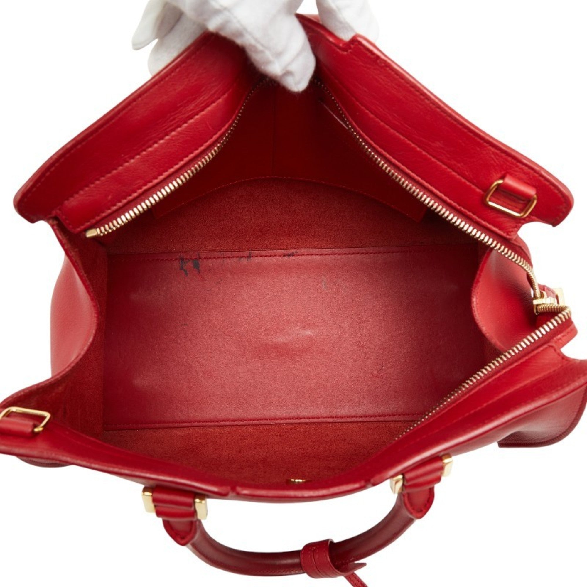 Saint Laurent Gold Red Color Leather Handbag Shoulder Bag (Pre-Owned)