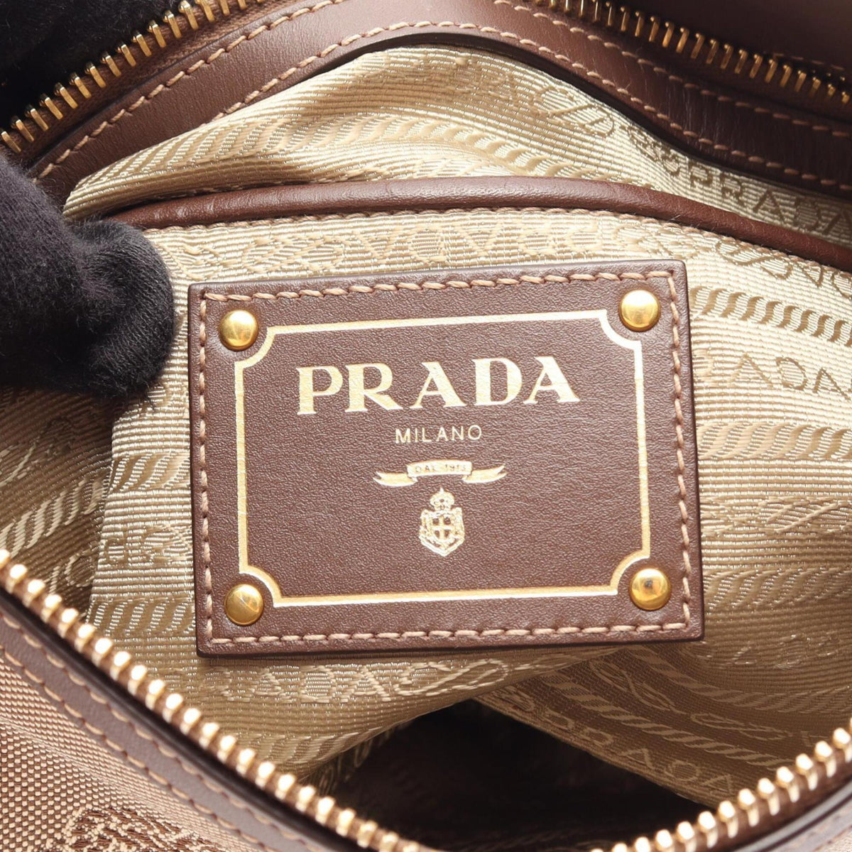 Prada Beige Brown Canvas Leather Handbag Shoulder Bag (Pre-Owned)