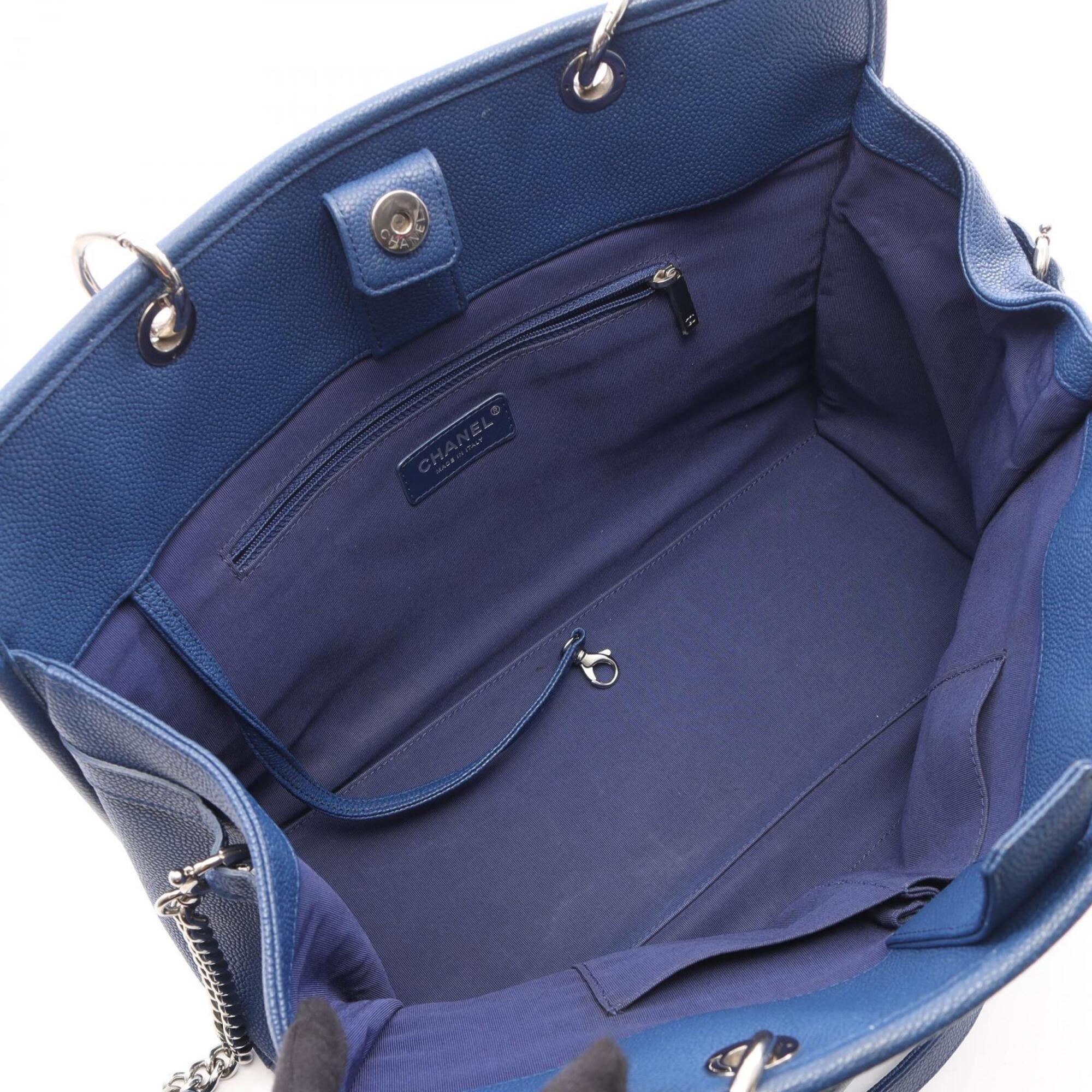 Chanel Blue Grained Calfskin Handbag Tote Bag (Pre-Owned)