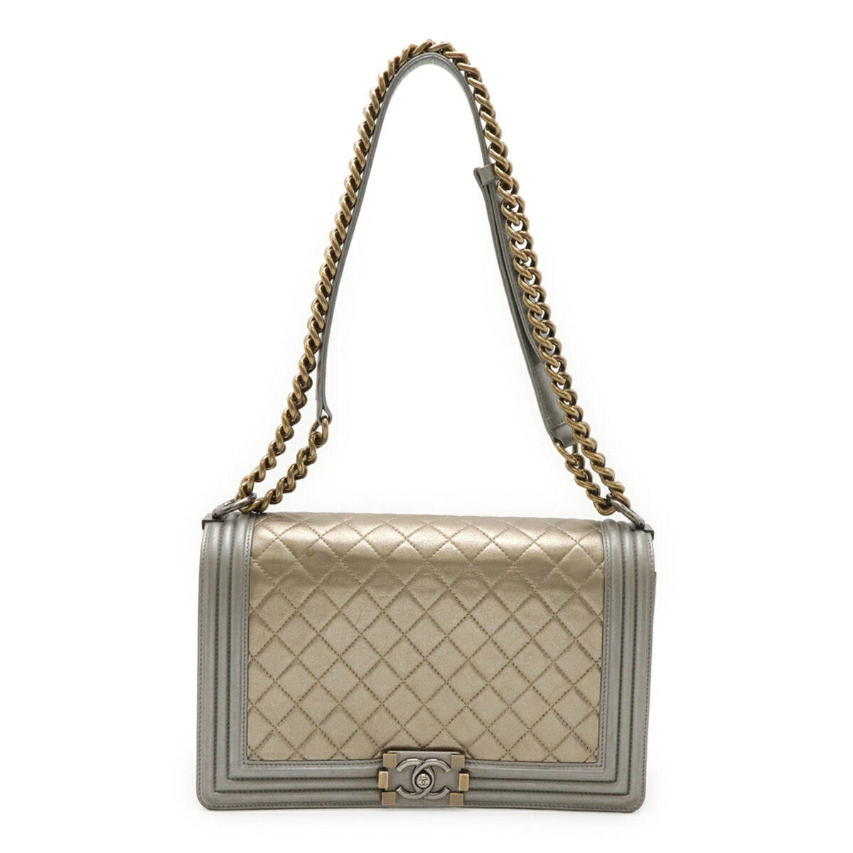 Chanel Matelasse Gold Gray Leather Shoulder Bag (Pre-Owned)