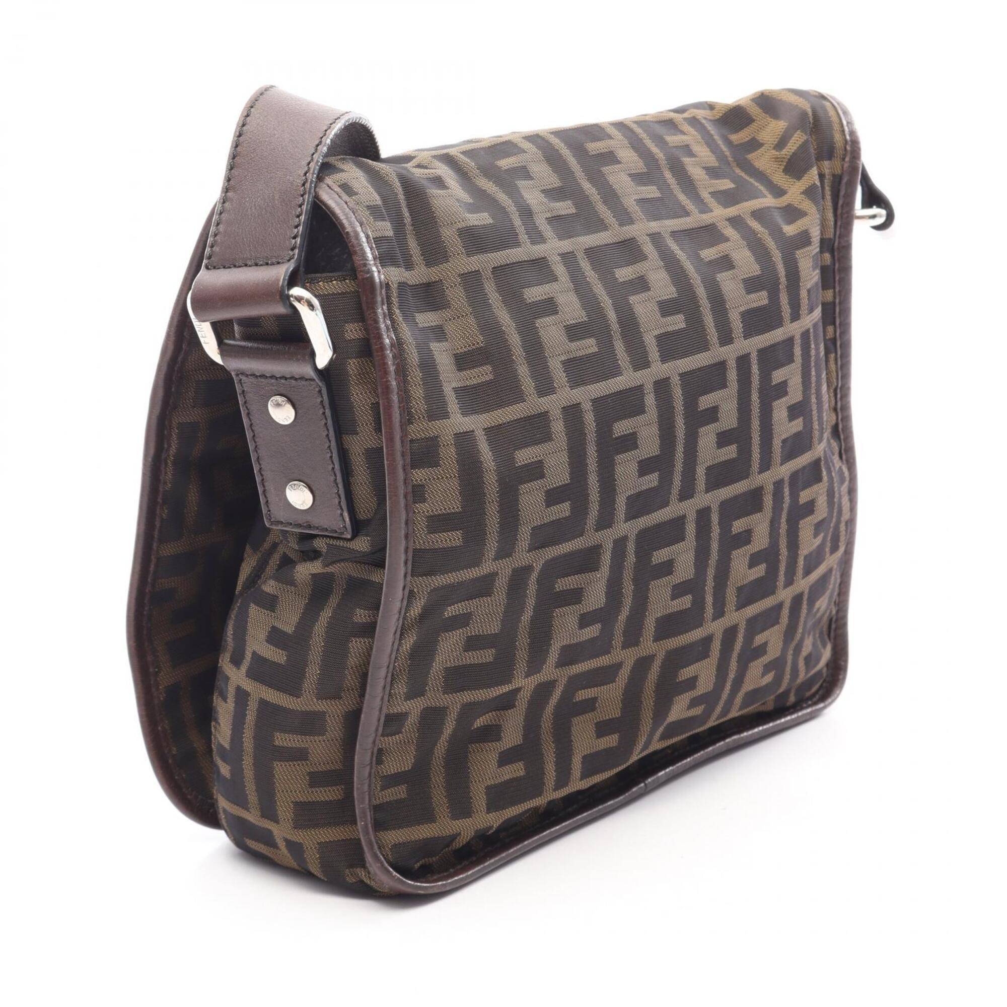 Fendi Black Khaki Canvas Leather Handbag Shoulder Bag (Pre-Owned)