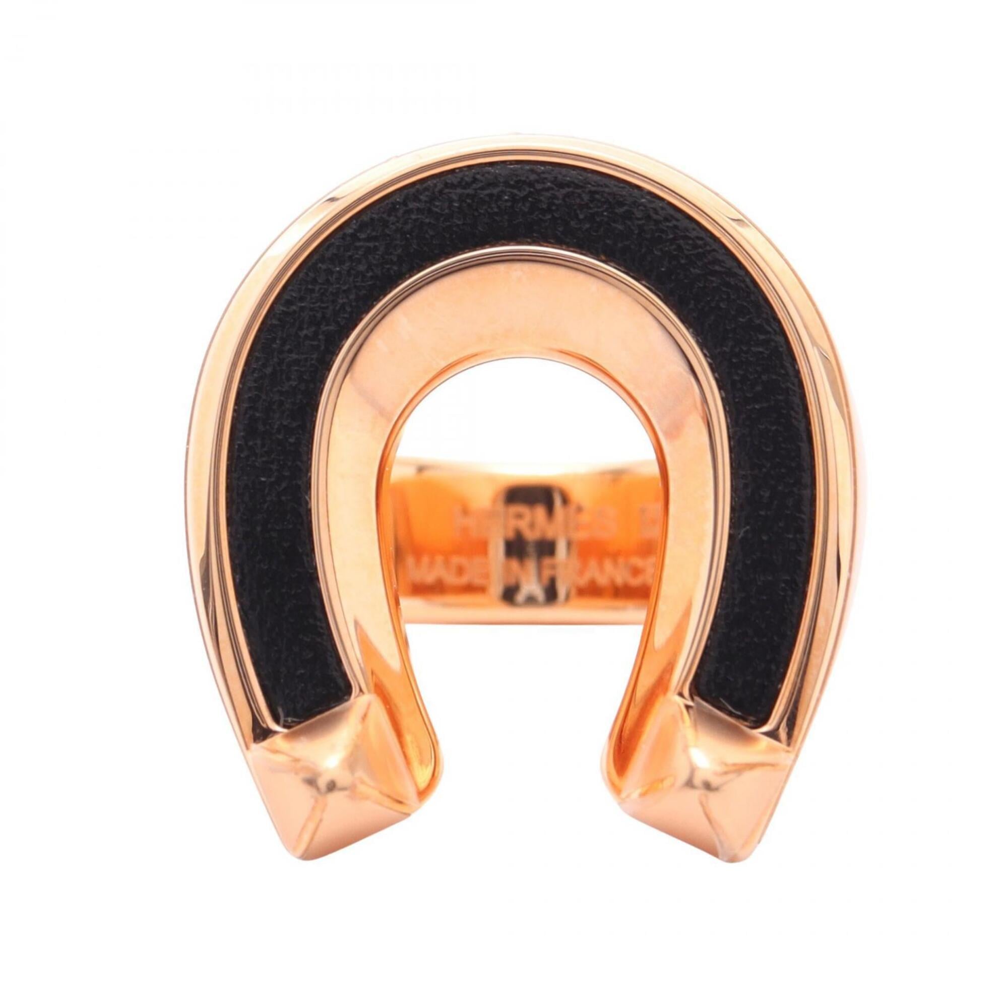 Hermes Gold Black Gold Plating Leather Band Ring (Pre-Owned)