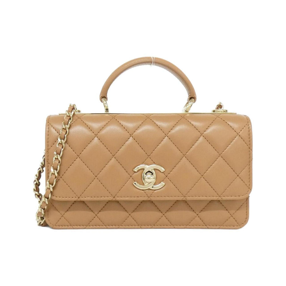 Chanel Dark Beige Leather Handbag Shoulder Bag (Pre-Owned)