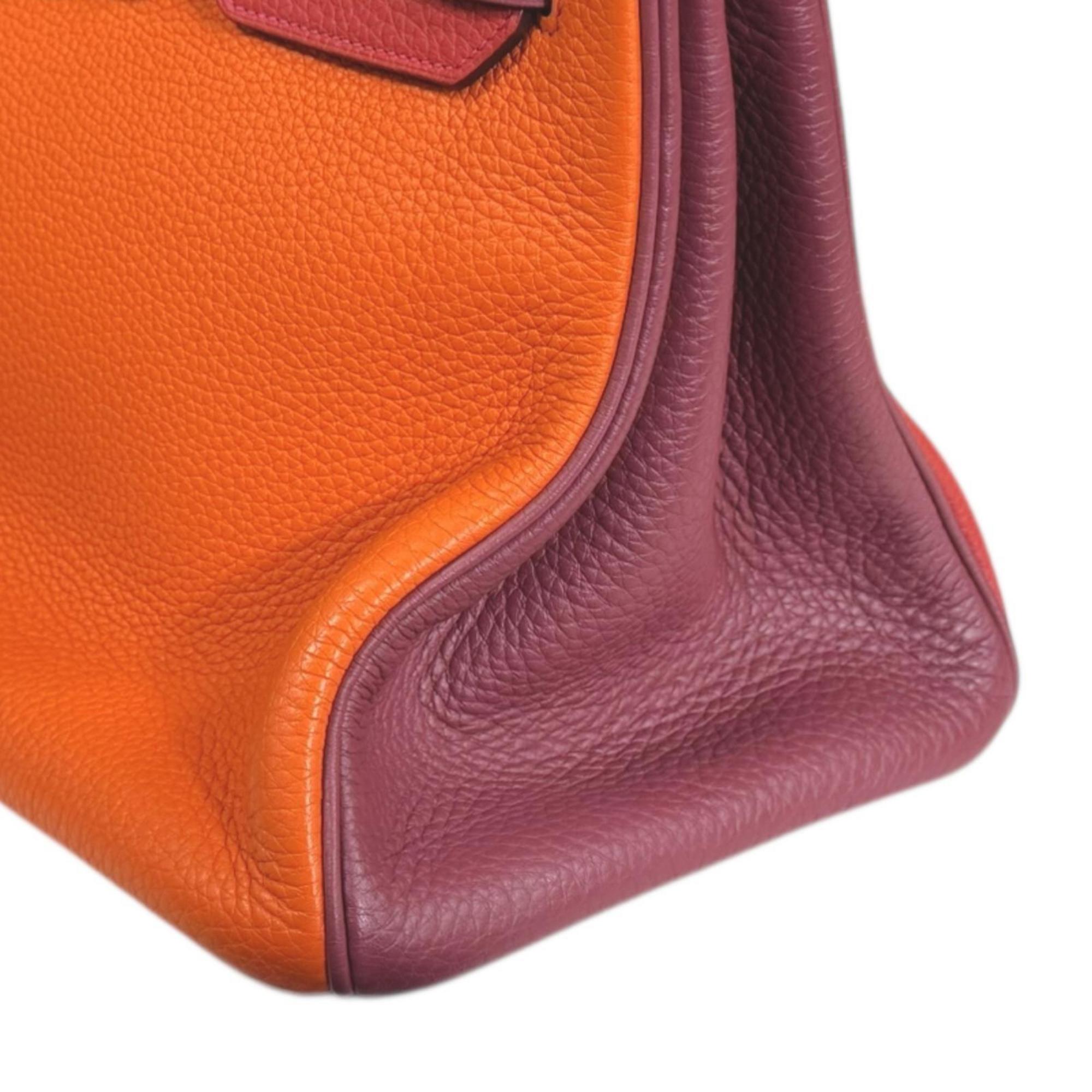 Hermes Bordeaux Orange Red Color Taurillon Clemence Leather Handbag (Pre-Owned)
