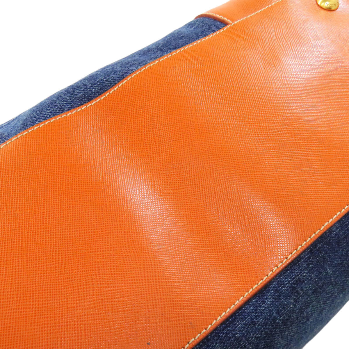 Prada Blue Orange Canvas Leather Handbag (Pre-Owned)