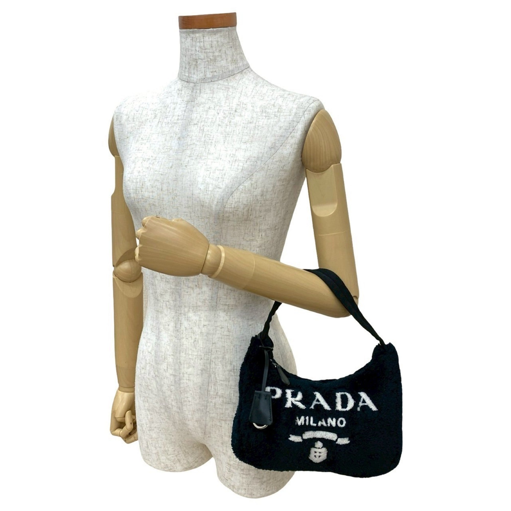 Prada Black Pile Fabric Handbag Shoulder Bag (Pre-Owned)