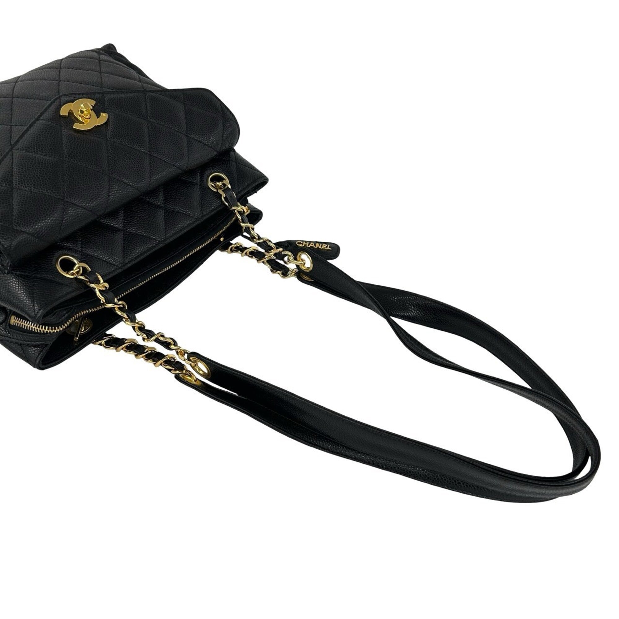 Chanel Black Grained Calfskin Shoulder Bag Tote Bag (Pre-Owned)