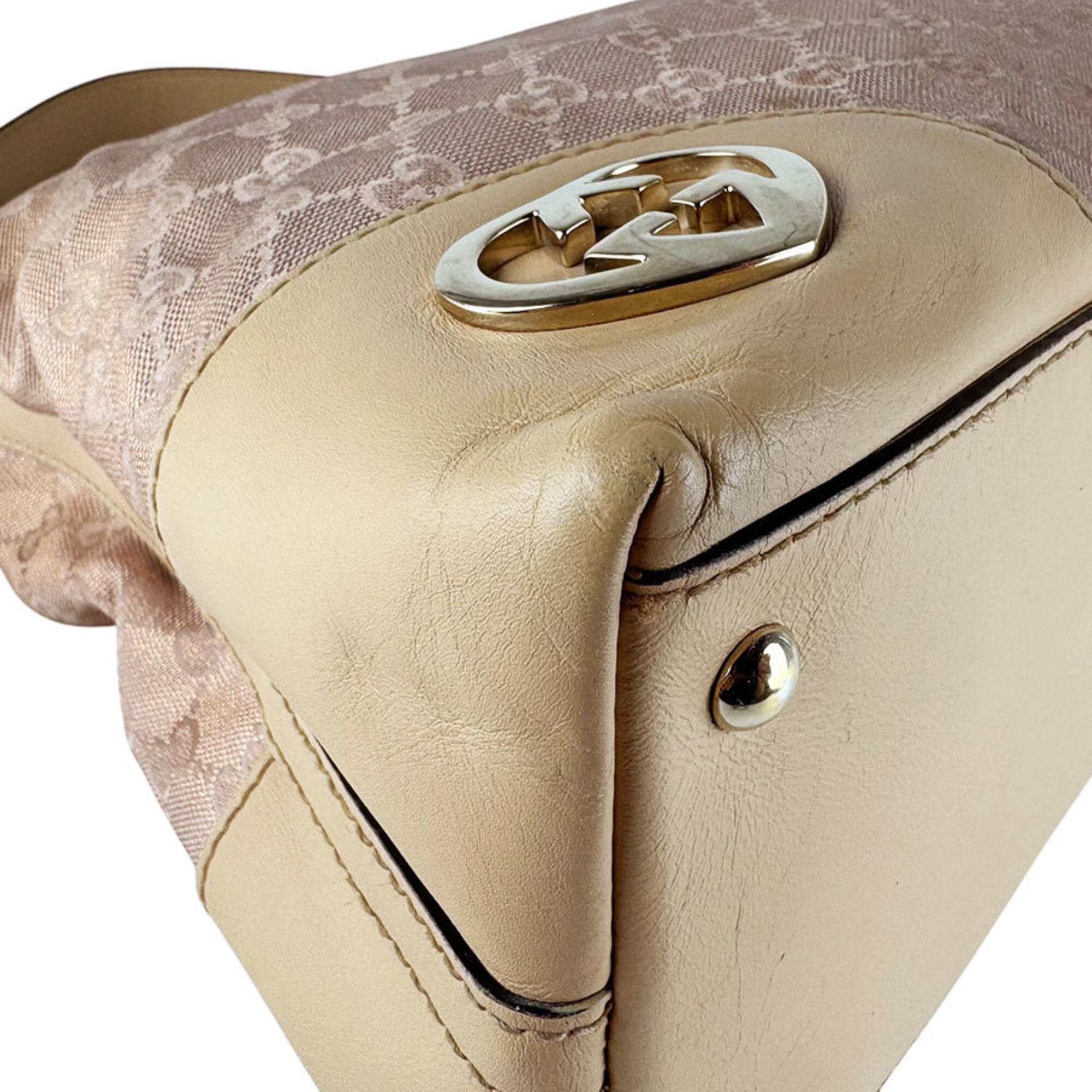 Gucci Beige Metallic Pink Beige Gg Canvas Shoulder Bag (Pre-Owned)