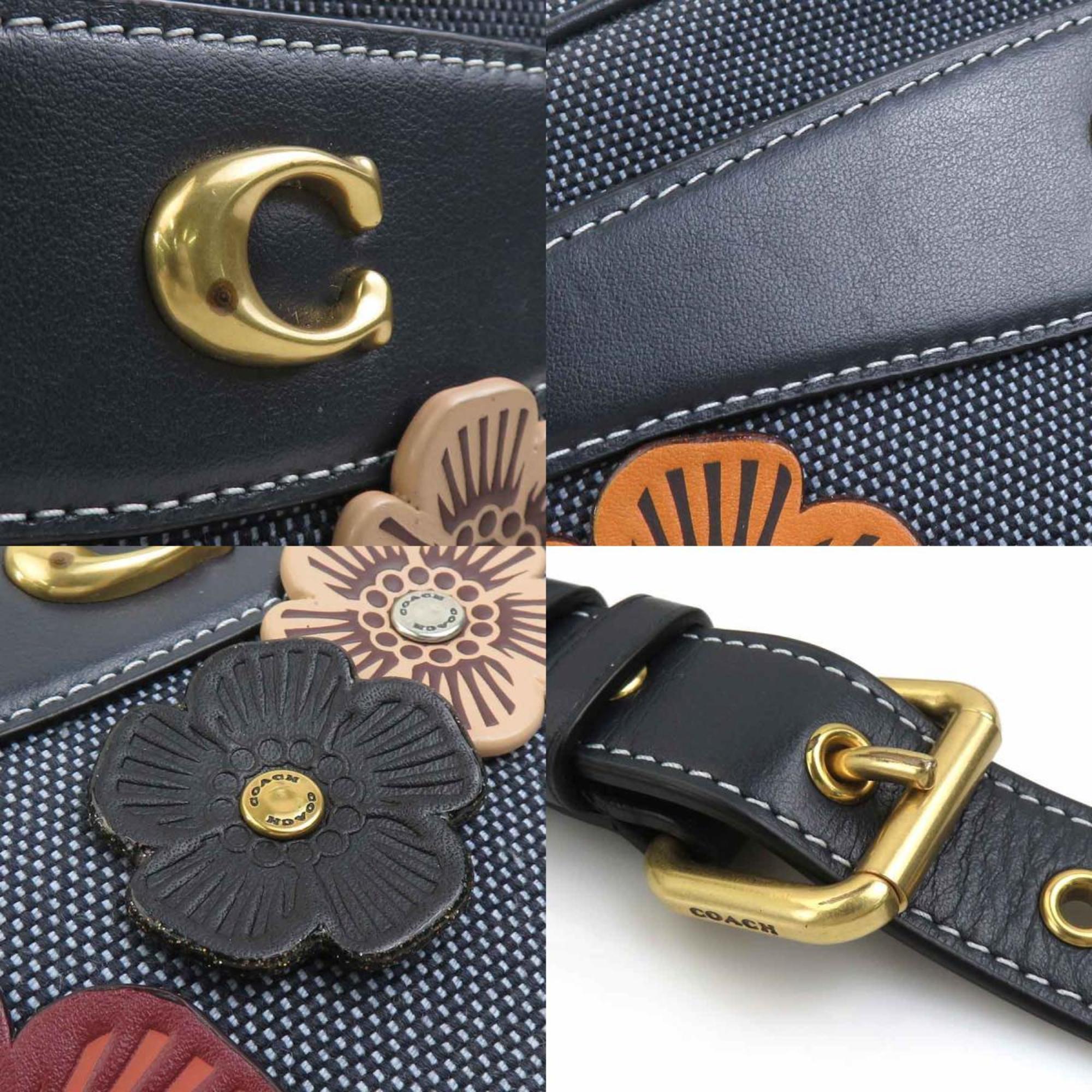 Coach Navy Canvas Leather Shoulder Bag (Pre-Owned)