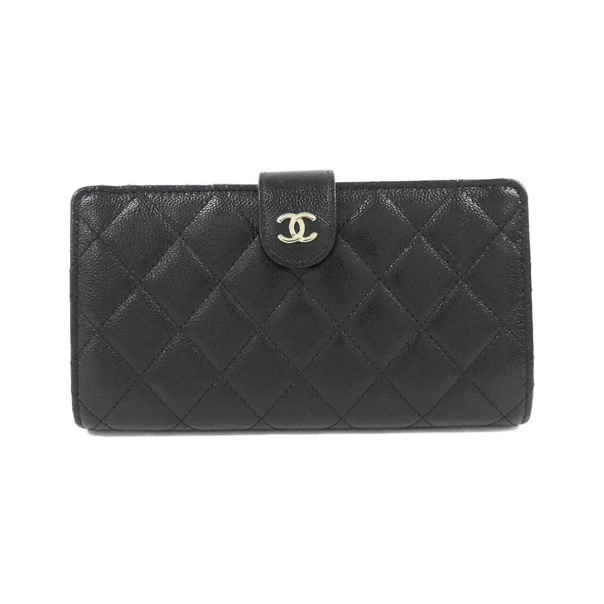 Chanel Black Grained Calfskin Long Wallet (Bi-Fold) (Pre-Owned)