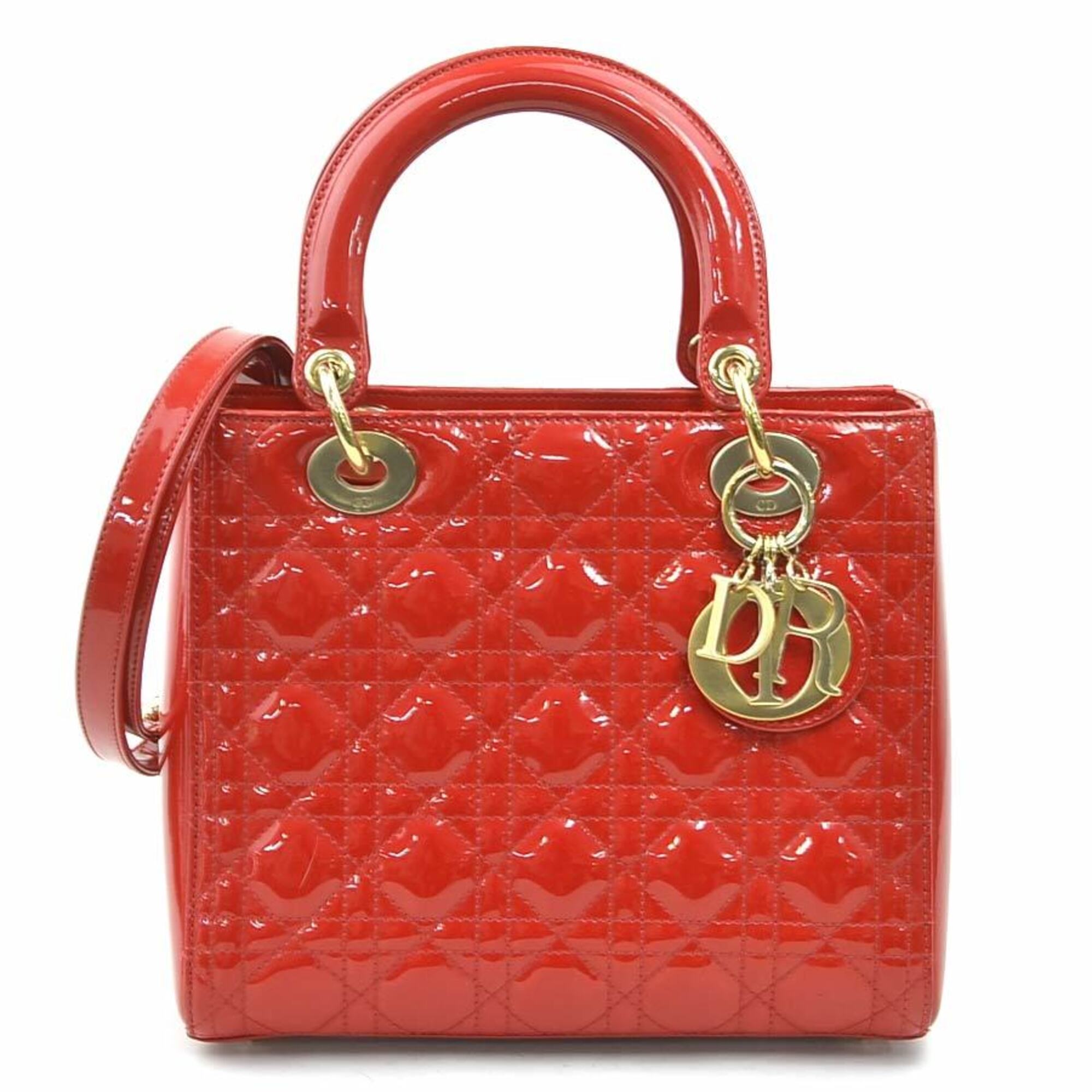 Christian Dior Red Color Patent Leather Handbag Shoulder Bag (Pre-Owned)
