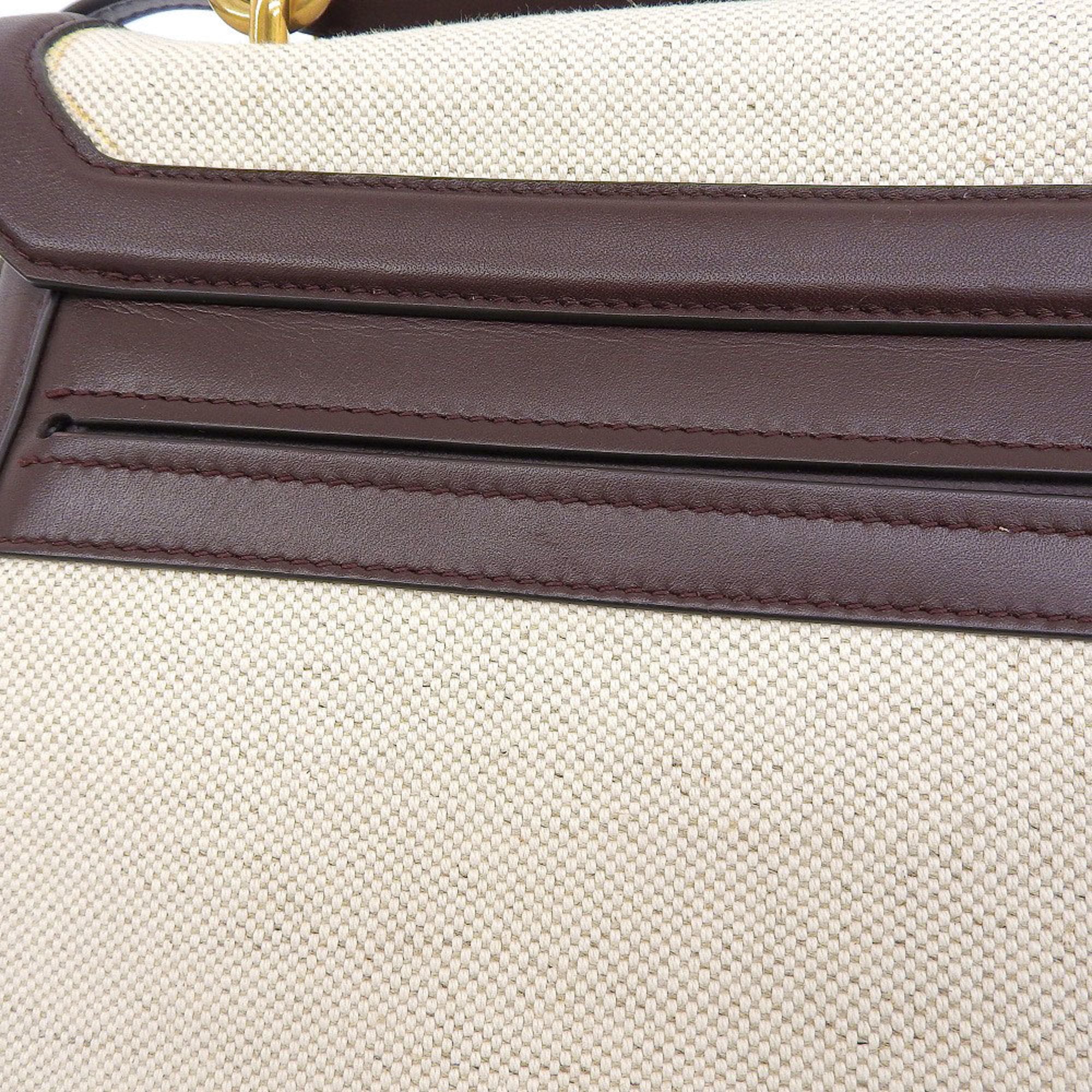 Salvatore Ferragamo Beige Brown Canvas Leather Handbag (Pre-Owned)