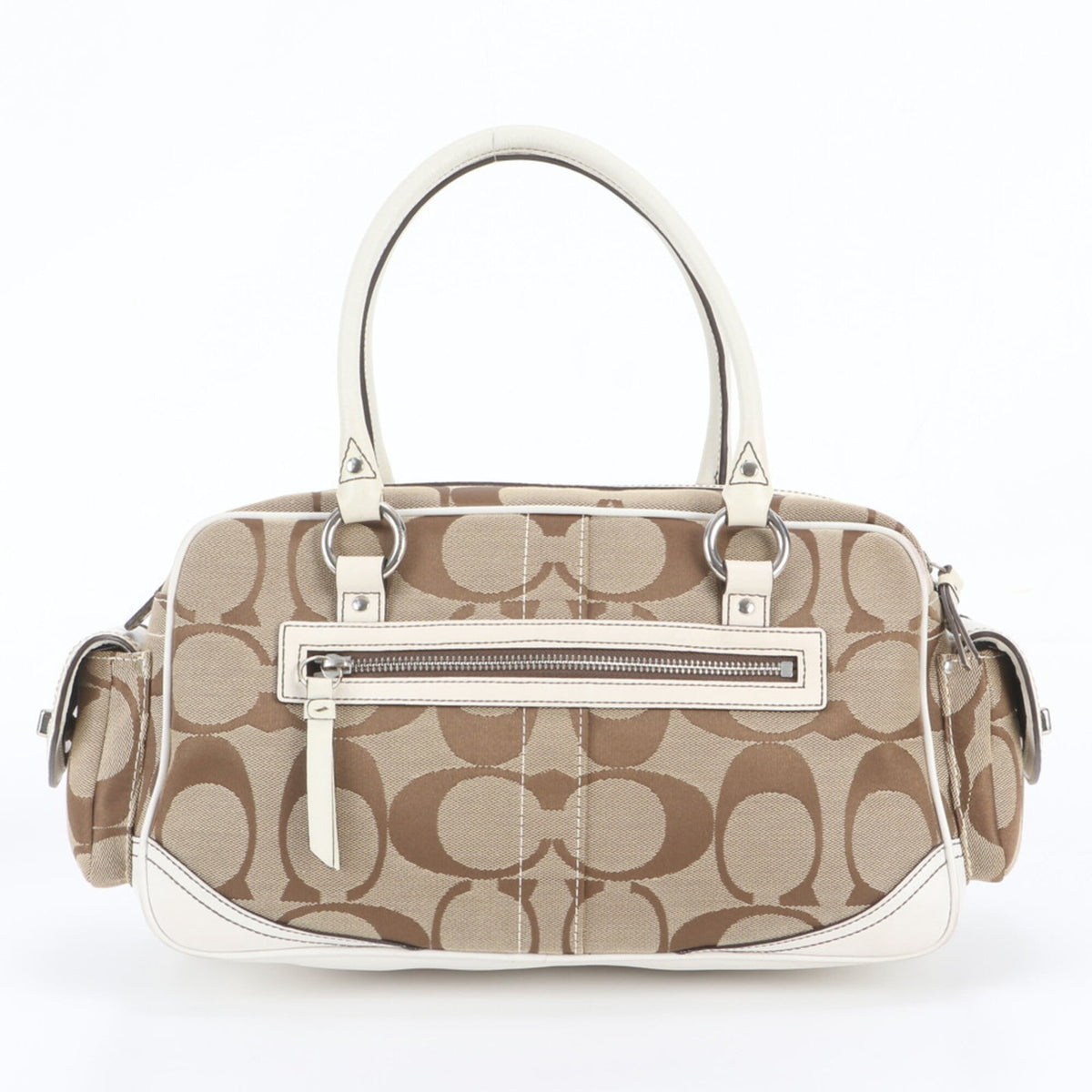 Coach Beige Leather Canvas Handbag Shoulder Bag Tote Bag (Pre-Owned)