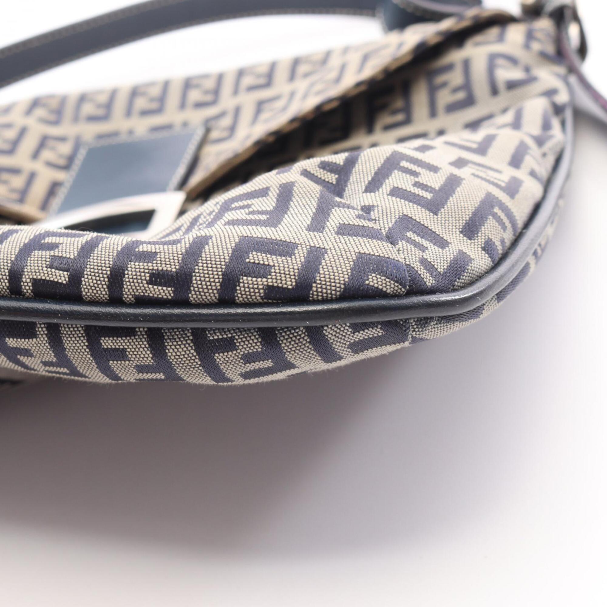 Fendi Zucchino Gray Navy Canvas Leather Handbag Shoulder Bag (Pre-Owned)