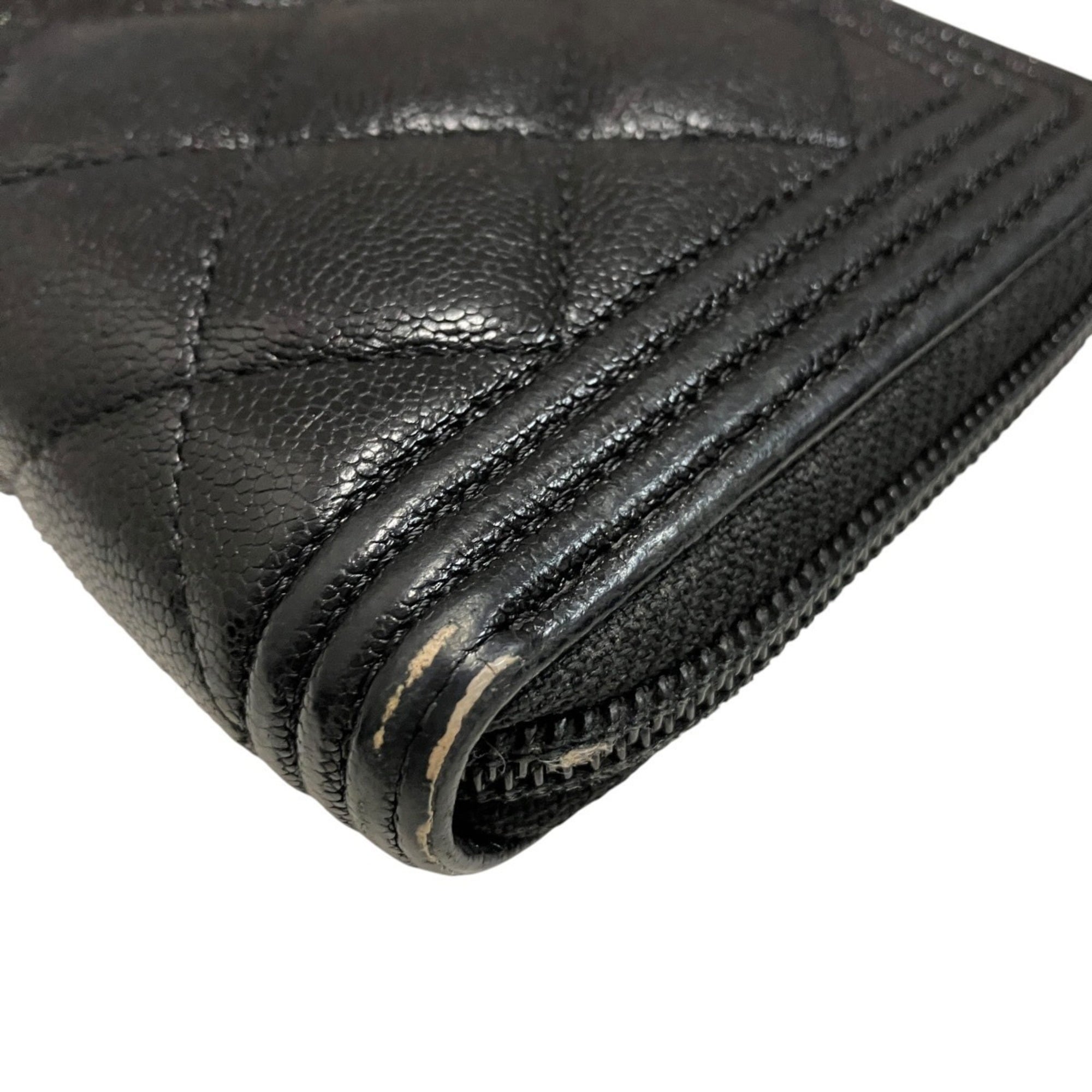 Chanel Boy Chanel Black Grained Calfskin Long Wallet (Bi-Fold) (Pre-Owned)