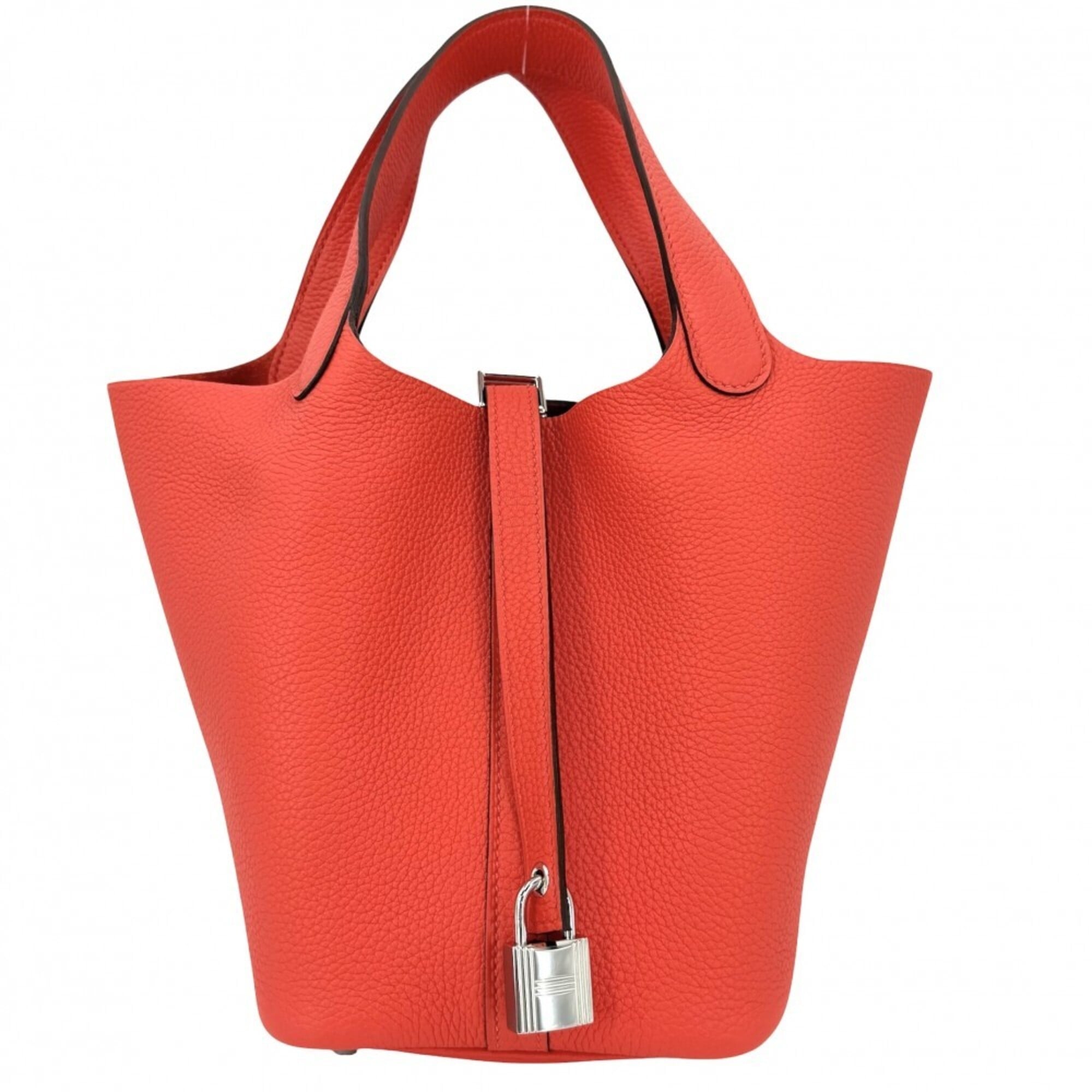 Hermes Orange White Taurillon Clemence Leather Handbag (Pre-Owned)