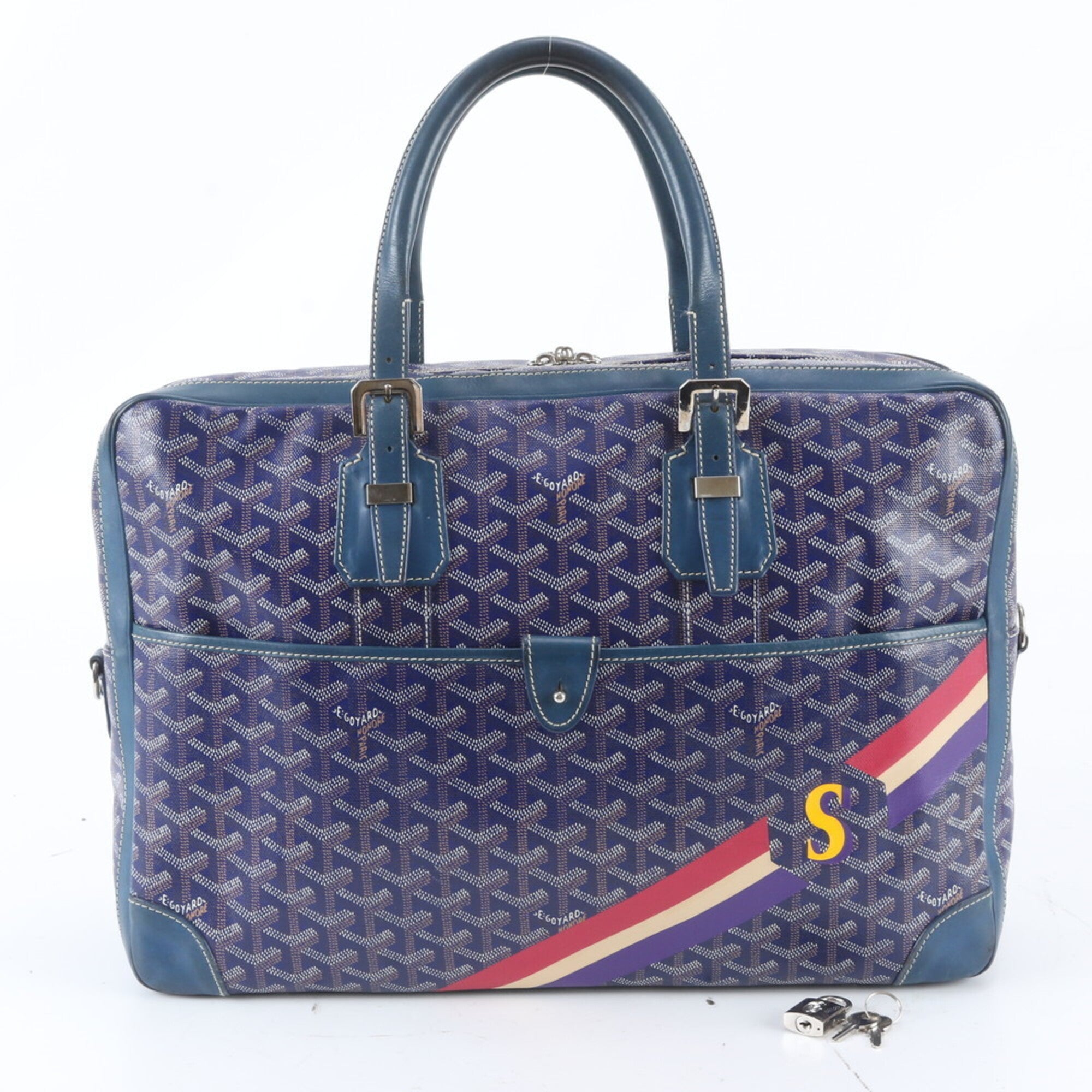 Goyard Navy Purple Leather Coated Canvas Briefcase Tote Bag (Pre-Owned)