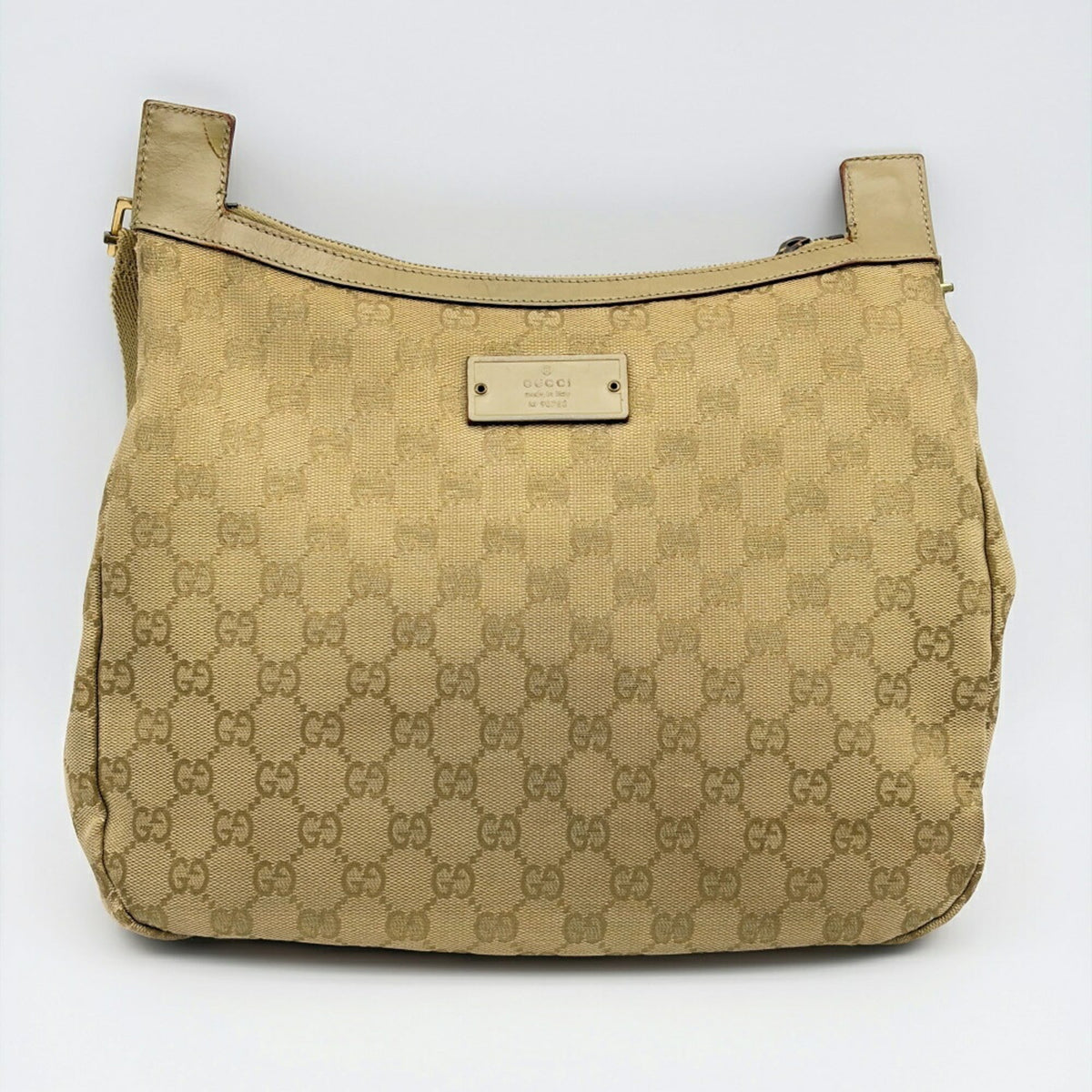 Gucci Gg Canvas Beige Gg Canvas Leather Shoulder Bag (Pre-Owned)