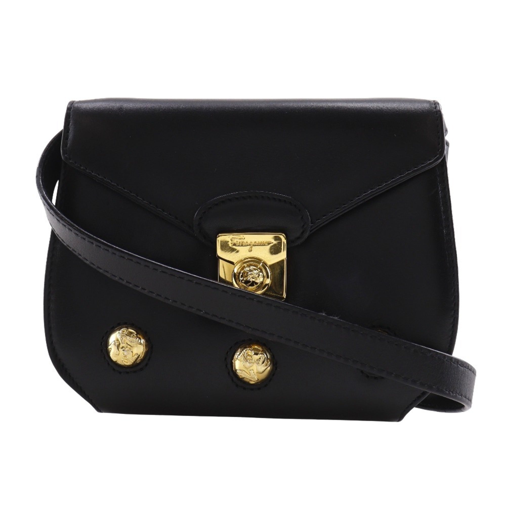Salvatore Ferragamo Black Leather Pochette Shoulder Bag (Pre-Owned)