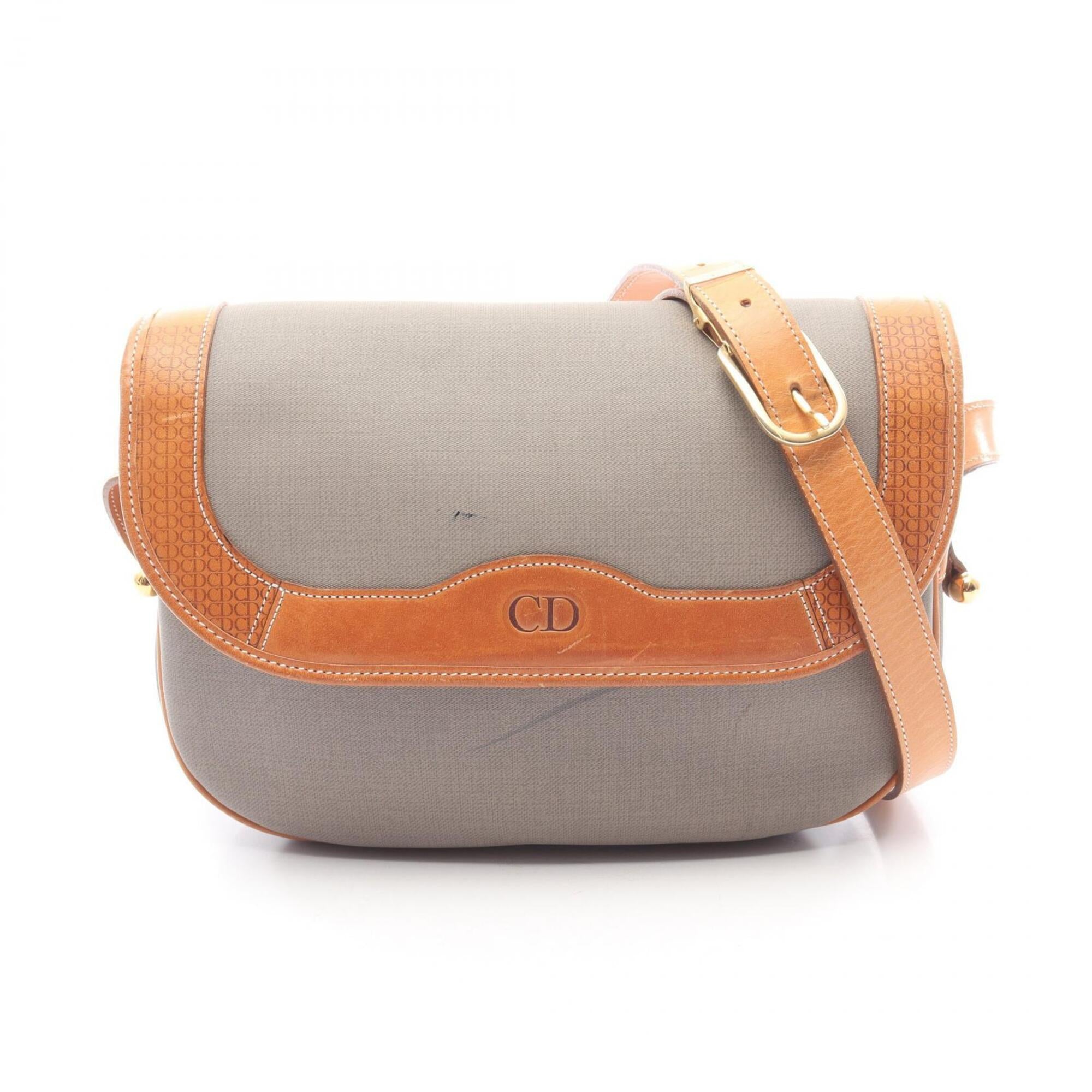 Christian Dior Brown Gray Coated Canvas Leather Handbag Shoulder Bag (Pre-Owned)