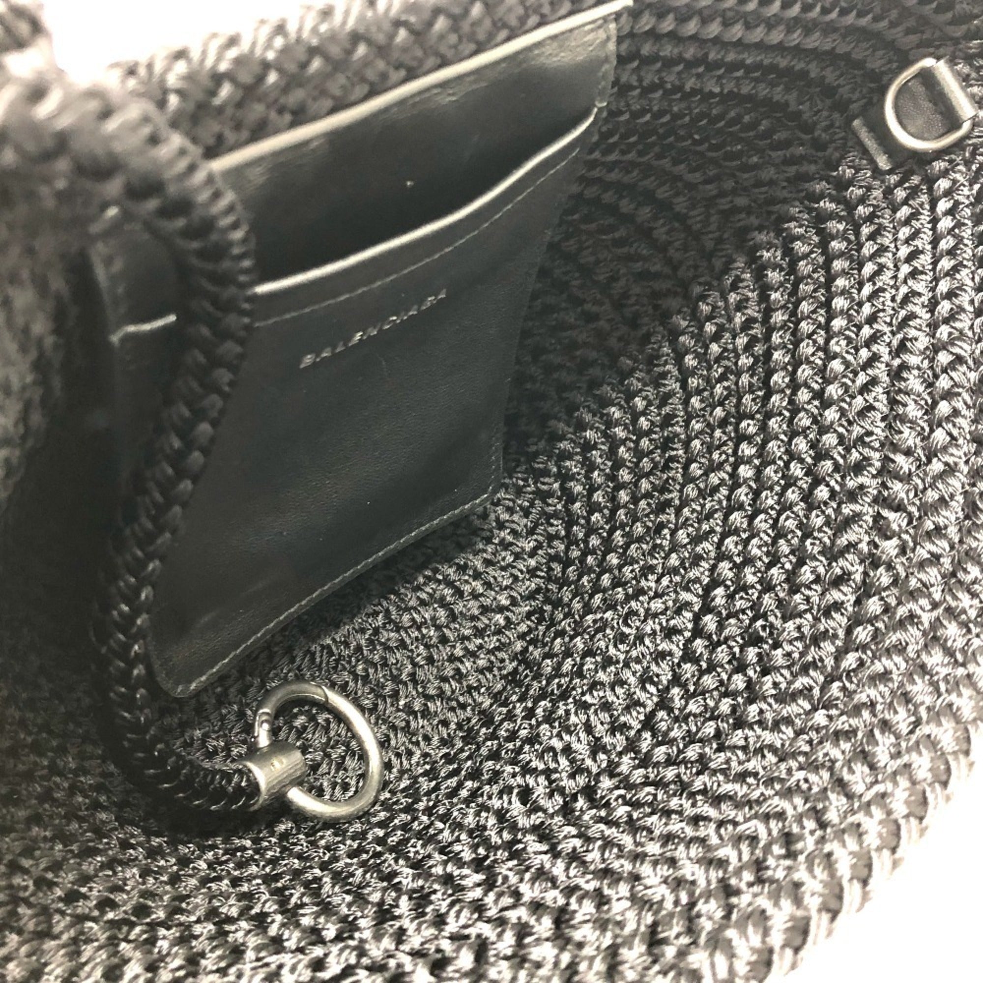 Balenciaga Black Nylon Leather Handbag Tote Bag (Pre-Owned)
