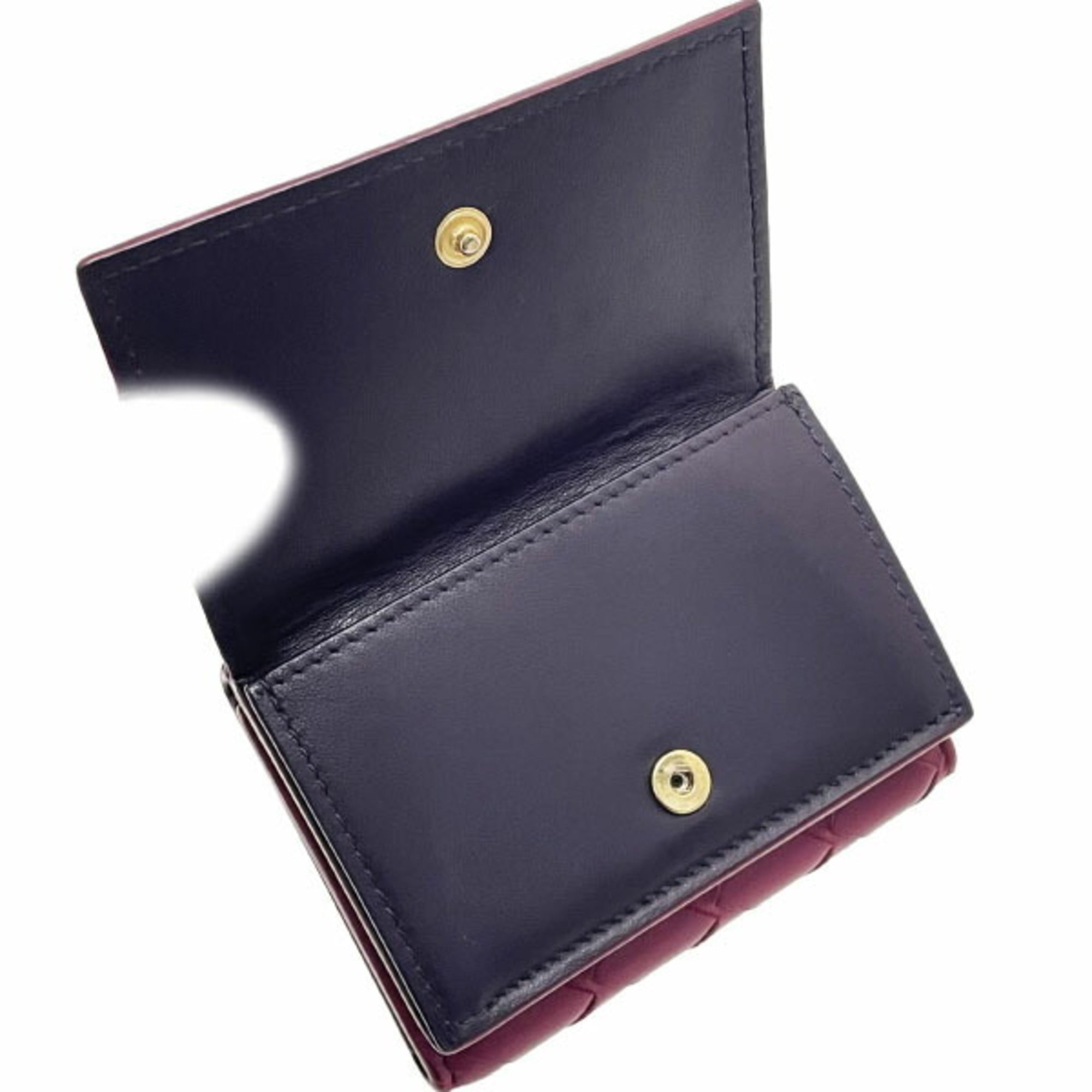 Bottega Veneta Red Color Wine Intrecciato Wallet (Tri-Fold) (Pre-Owned)