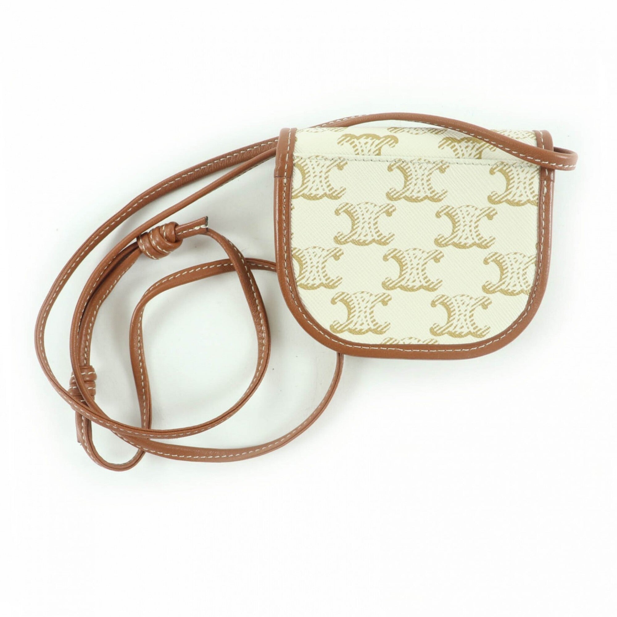 Celine Brown White Pvc Leather Coin Purse/Coin Case (Pre-Owned)
