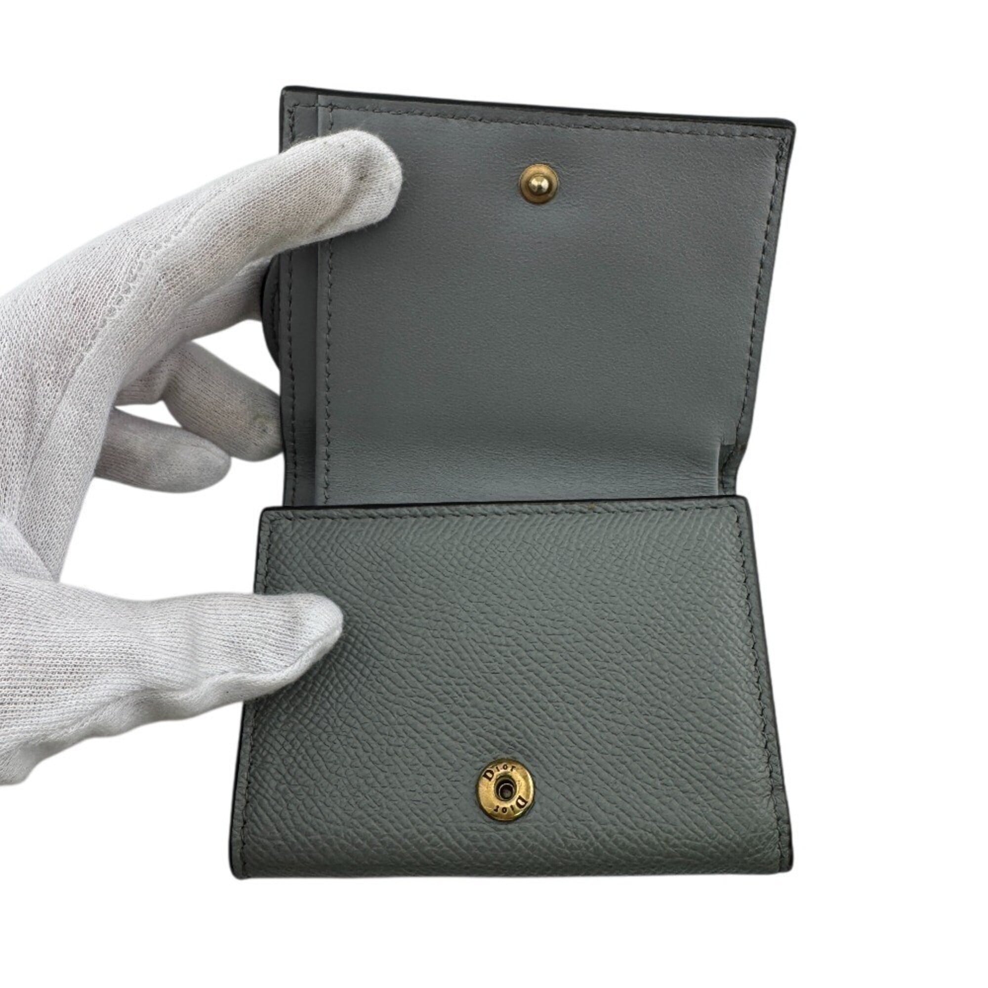 Christian Dior Gray Leather Wallet (Tri-Fold) (Pre-Owned)