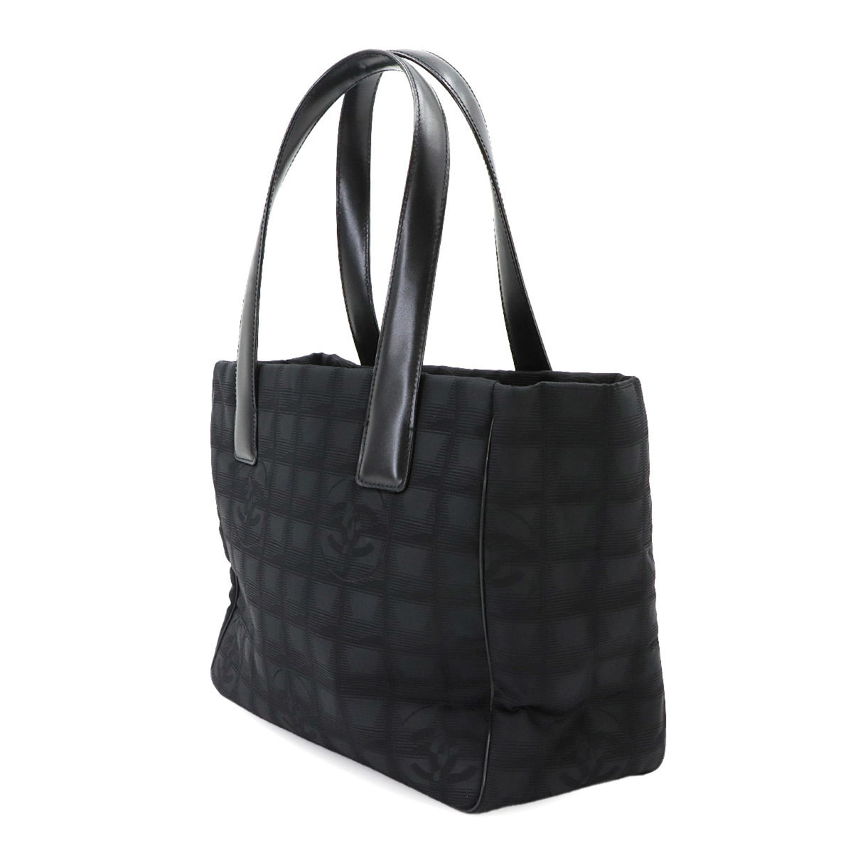 Chanel Black Jacquard Leather Handbag Tote Bag (Pre-Owned)