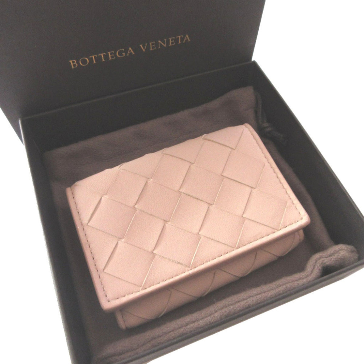 Bottega Veneta Beige Bordeaux Intrecciato Wallet (Tri-Fold) (Pre-Owned)