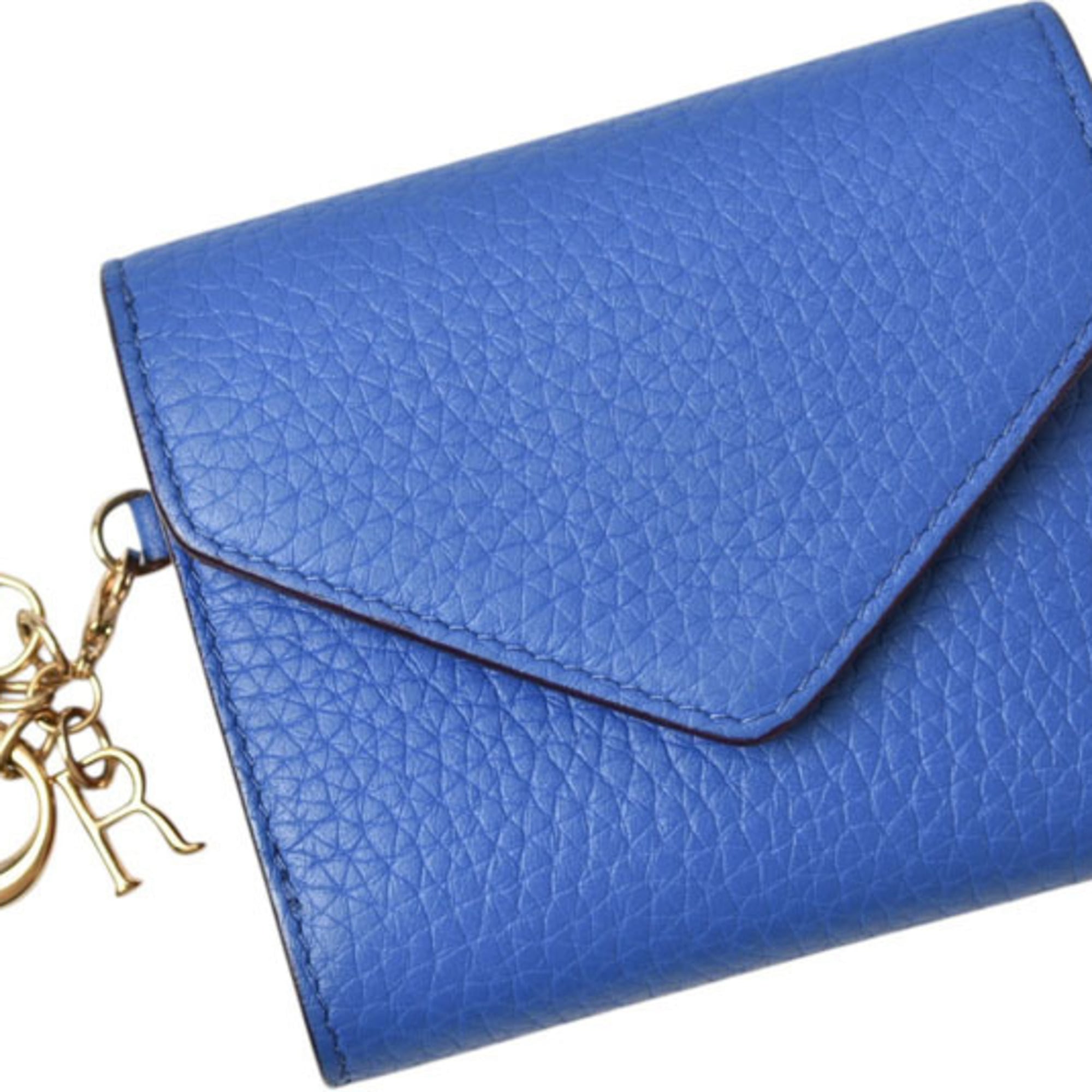 Christian Dior Blue Coral Pink Leather Wallet (Tri-Fold) (Pre-Owned)