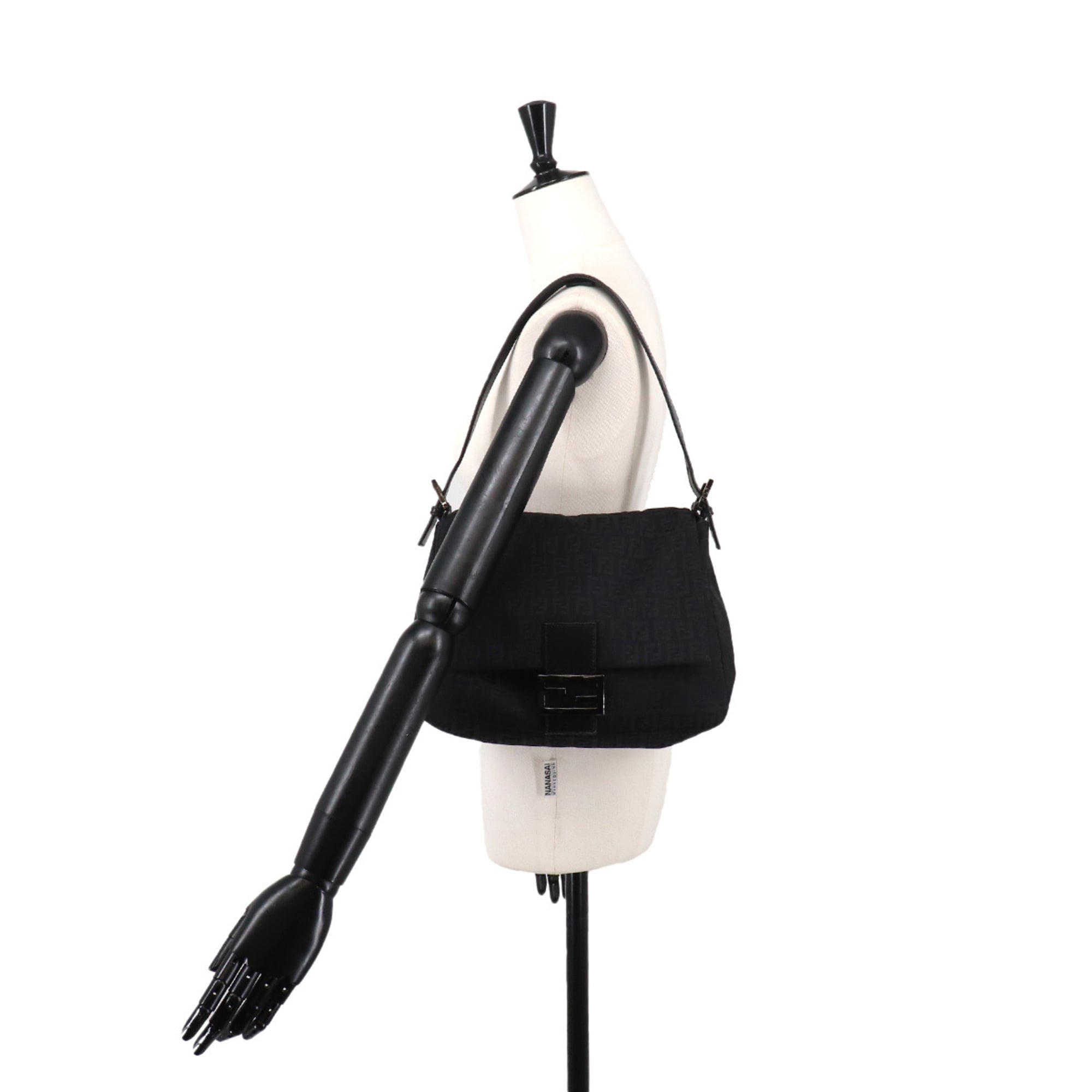 Fendi Black Canvas Leather Handbag Shoulder Bag (Pre-Owned)