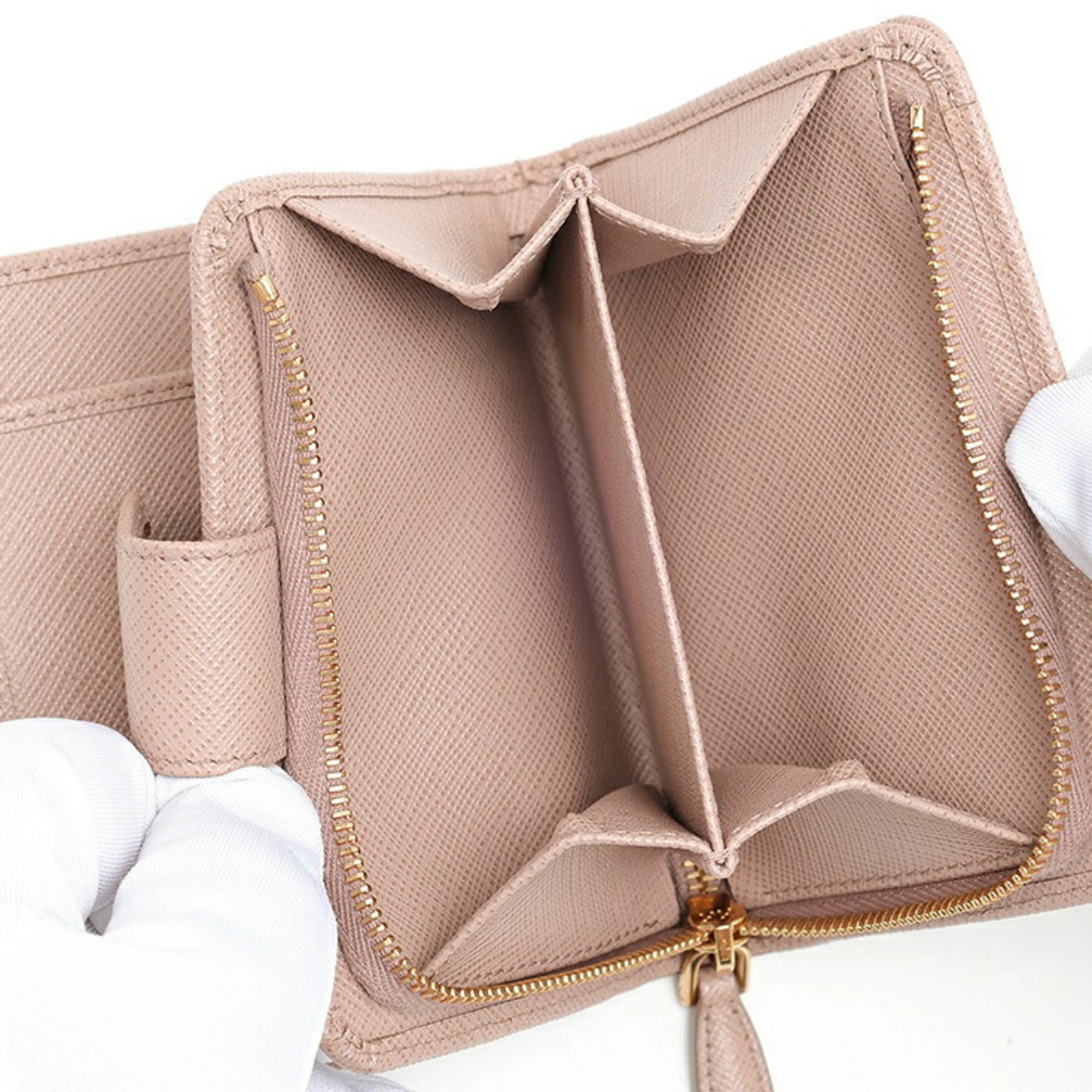 Prada Pink Beige Saffiano Triangle Leather Wallet (Bi-Fold) (Pre-Owned)