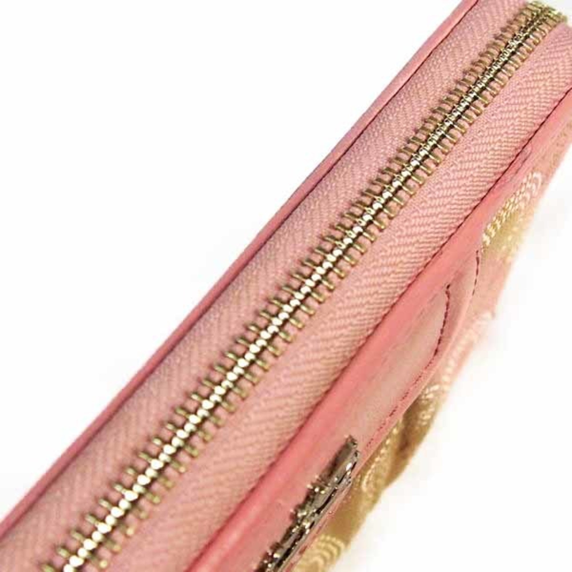 Coach Beige Pink Canvas Long Wallet (Bi-Fold) (Pre-Owned)