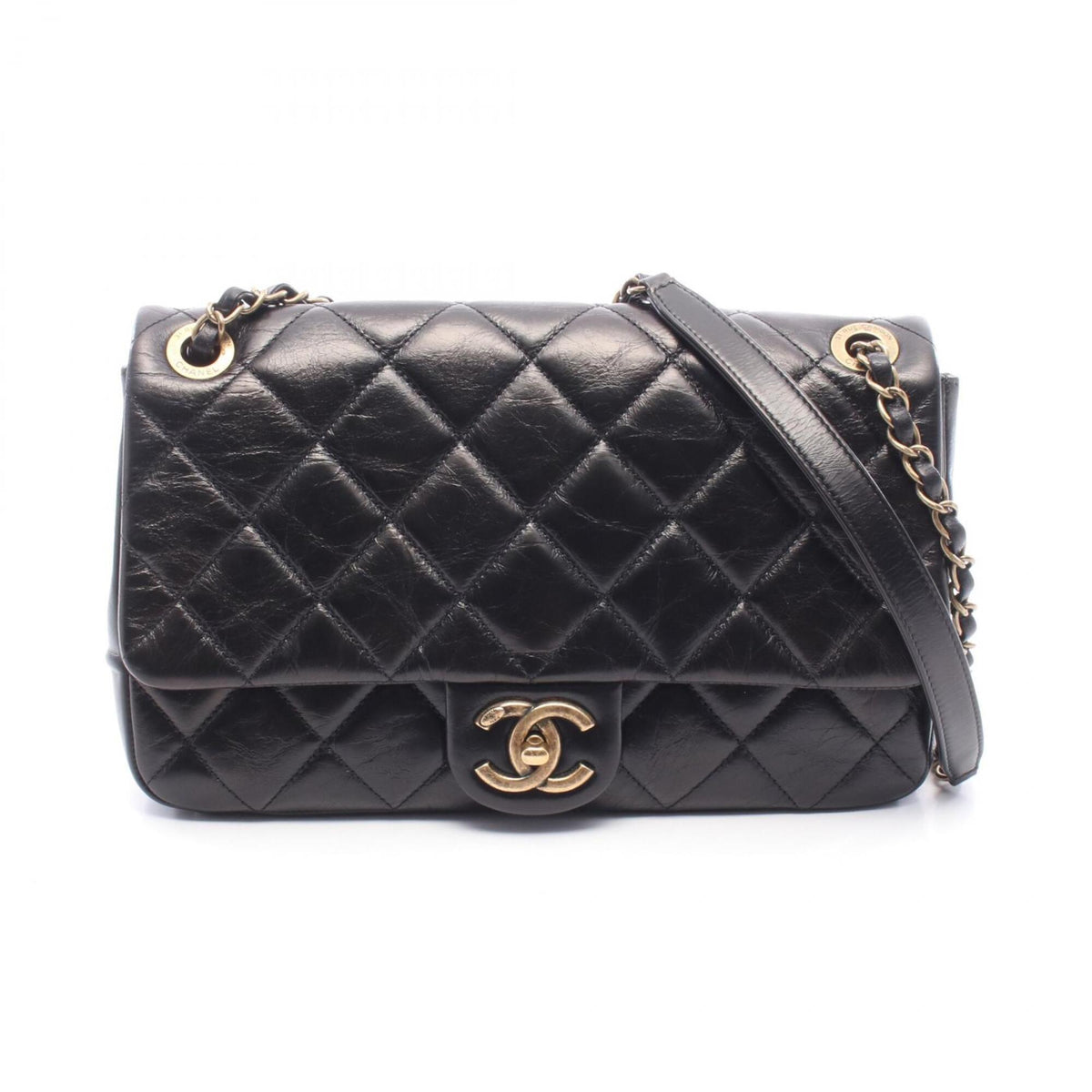 Chanel Matelasse Black Leather Handbag Shoulder Bag (Pre-Owned)