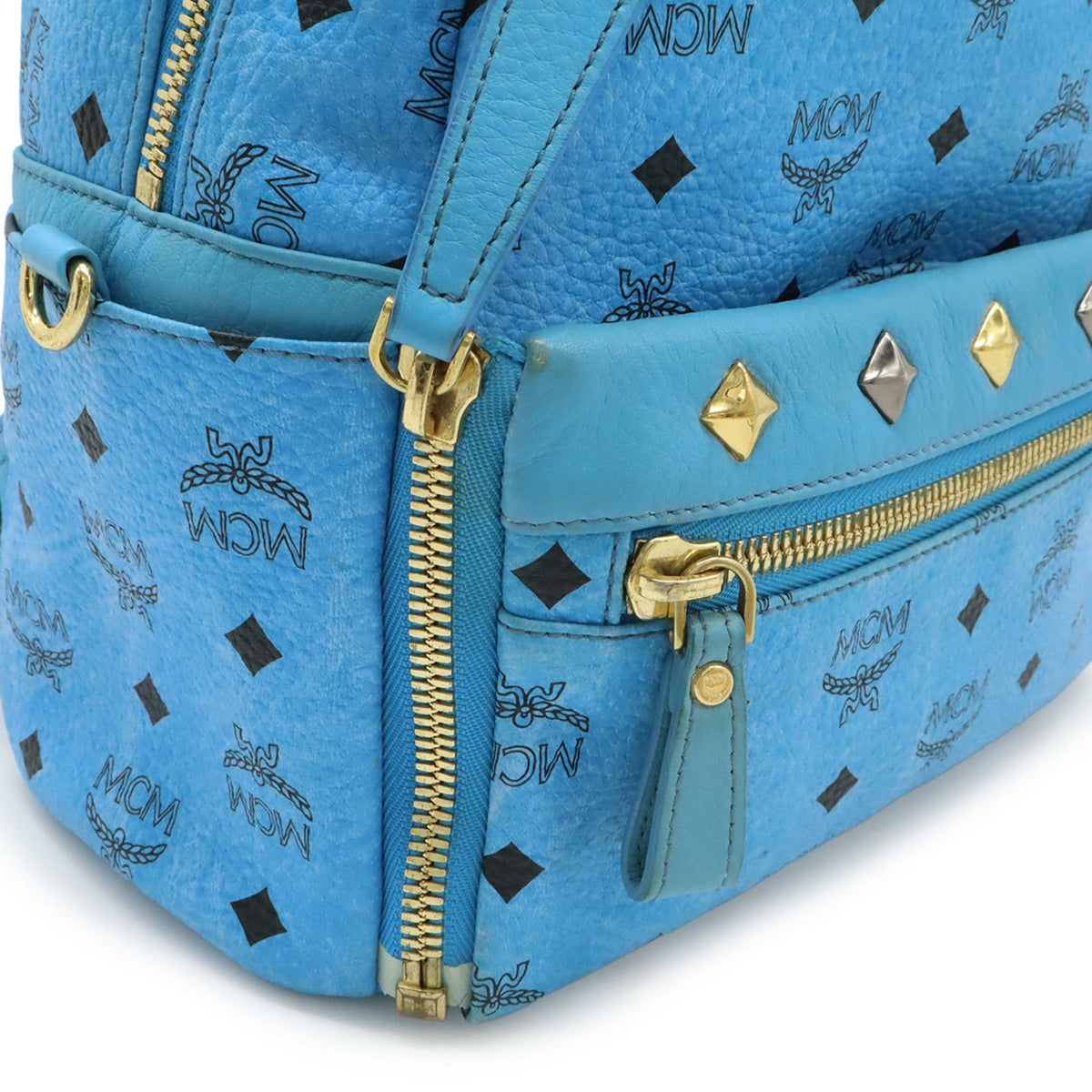 Mcm Visetos Blue Coated Canvas Leather Backpack Shoulder Bag (Pre-Owned)