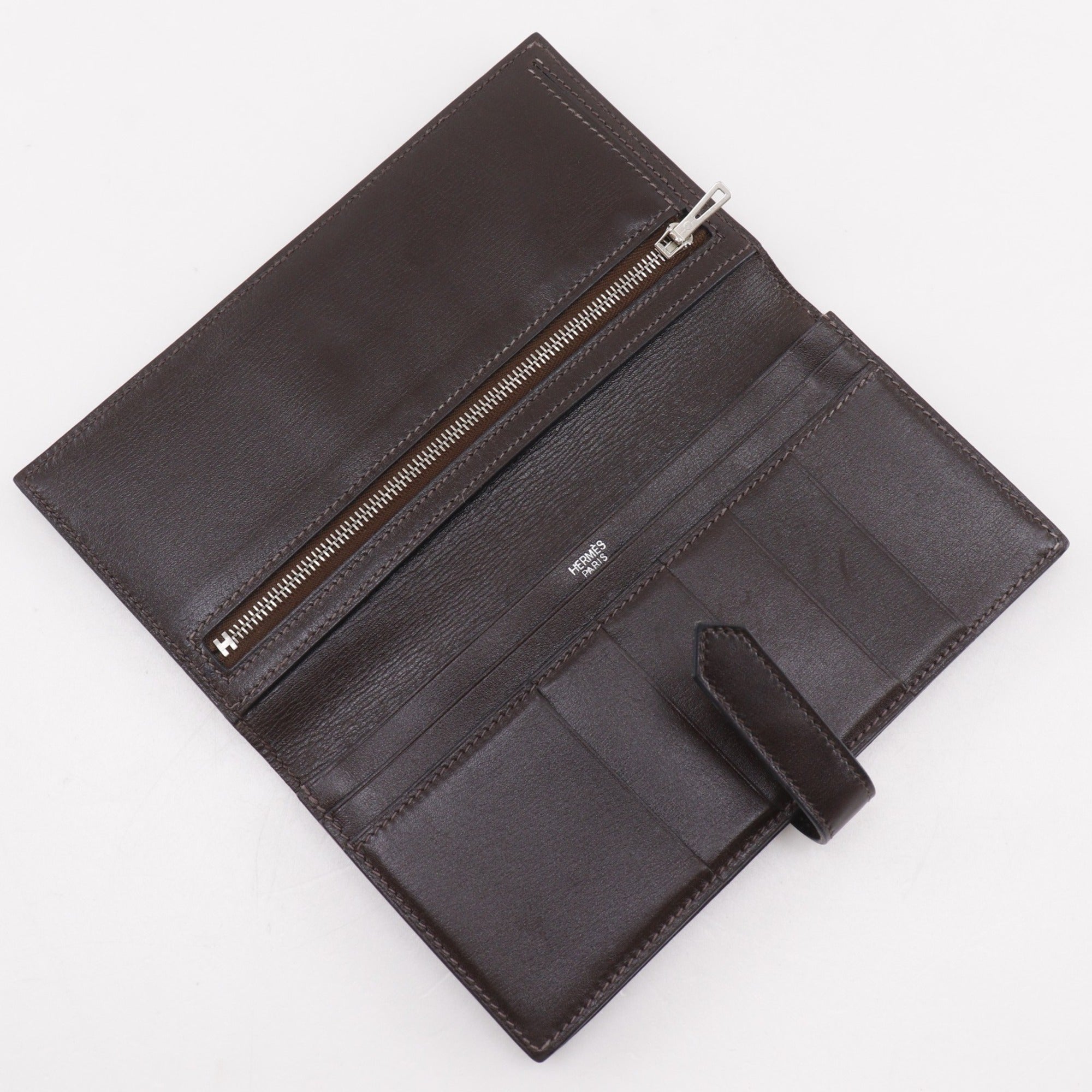 Hermes Brown Box Calf Leather Long Wallet (Bi-Fold) (Pre-Owned)