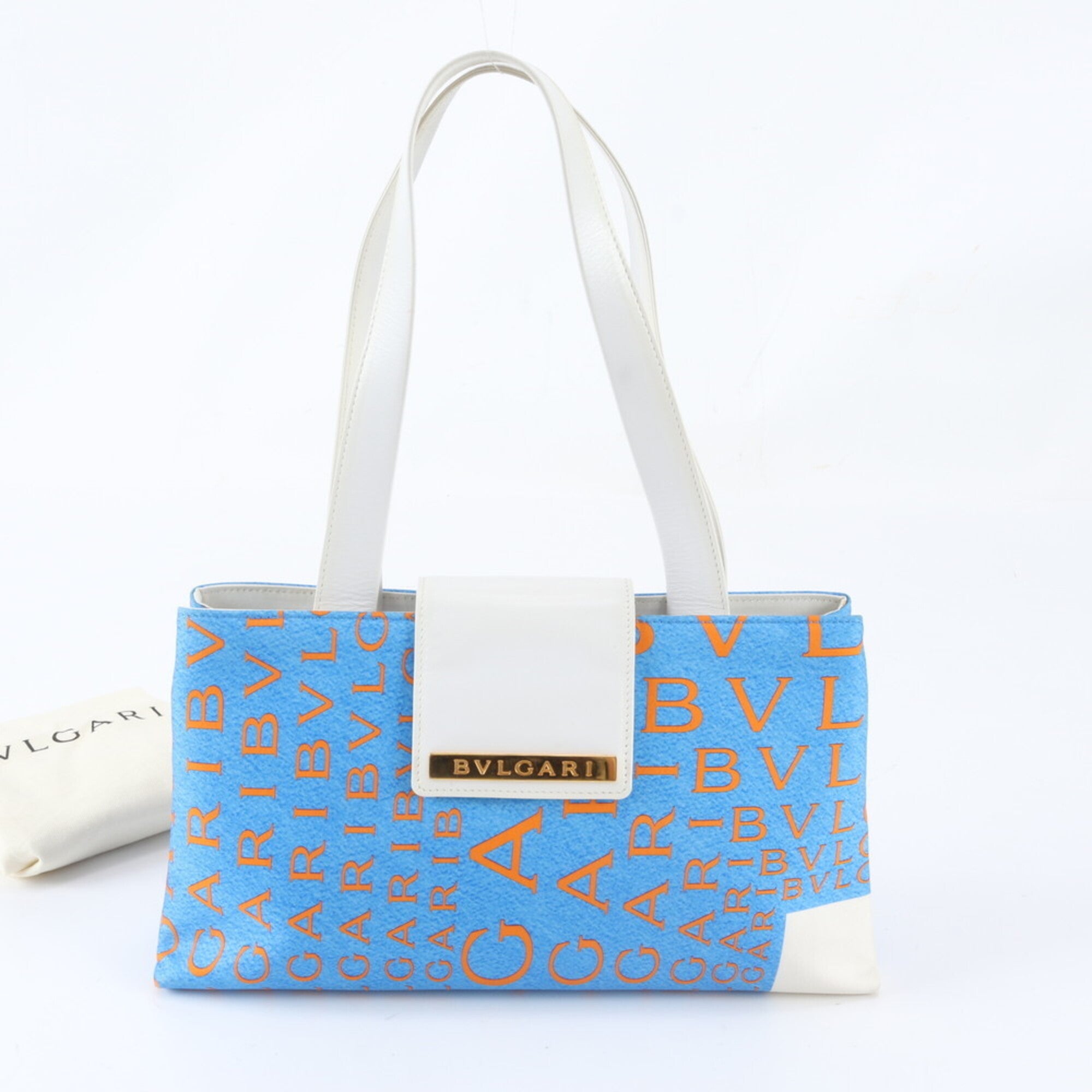 Bvlgari Blue Leather Nylon Handbag Shoulder Bag Tote Bag (Pre-Owned)