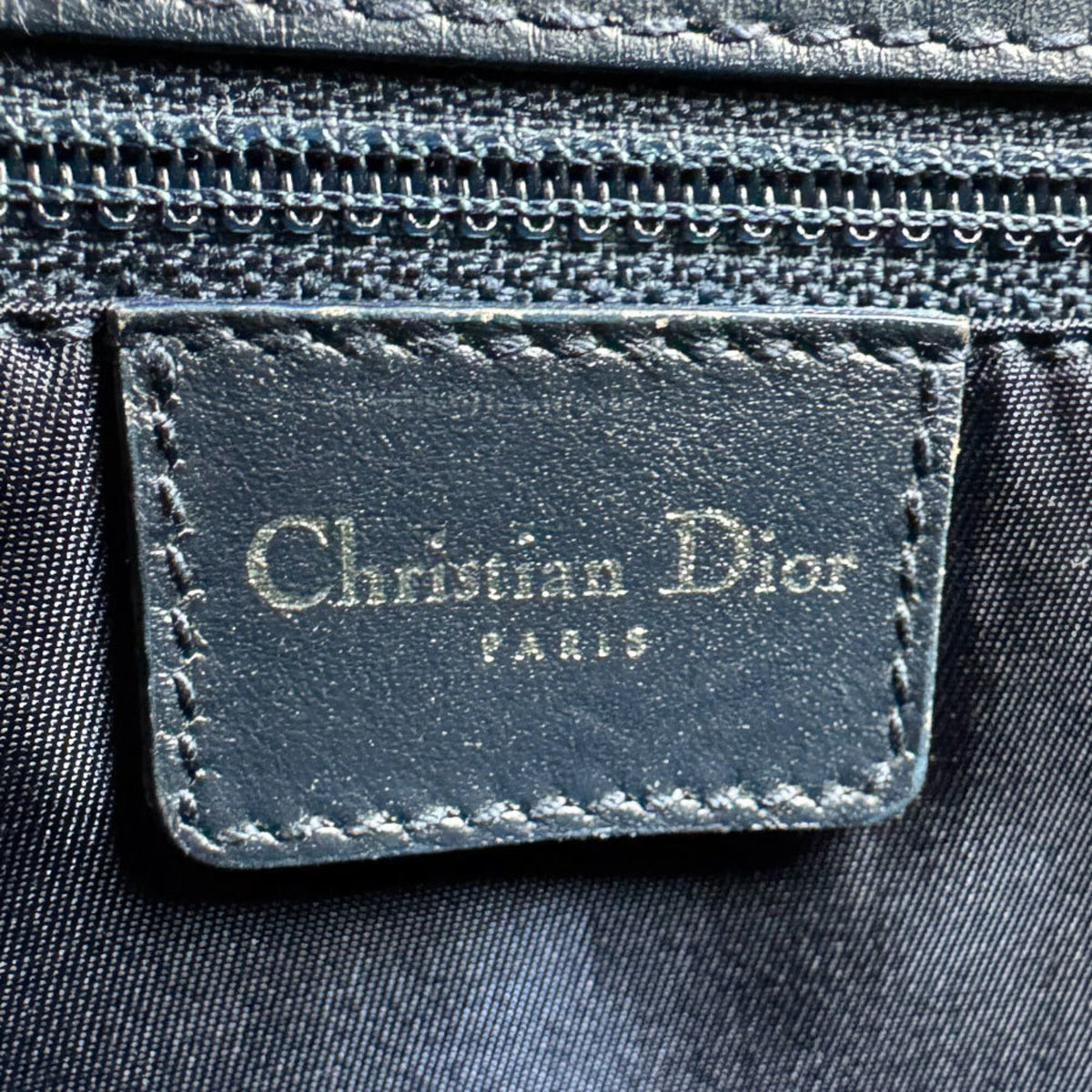 Christian Dior Navy Canvas Leather Shoulder Bag Tote Bag (Pre-Owned)