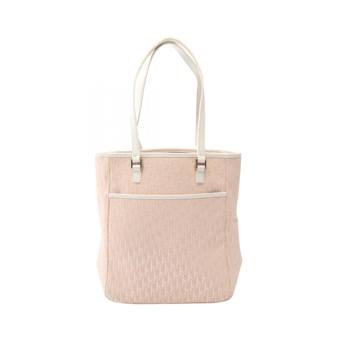 Christian Dior Pink White Canvas Leather Handbag Tote Bag (Pre-Owned)