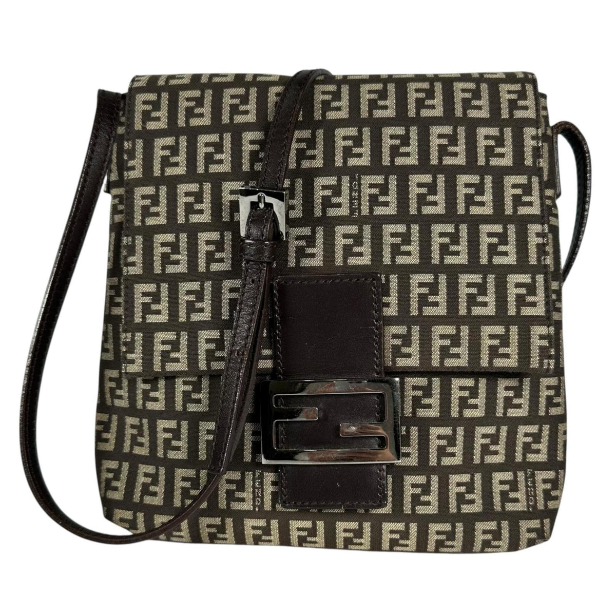 Fendi Brown Canvas Leather Shoulder Bag (Pre-Owned)