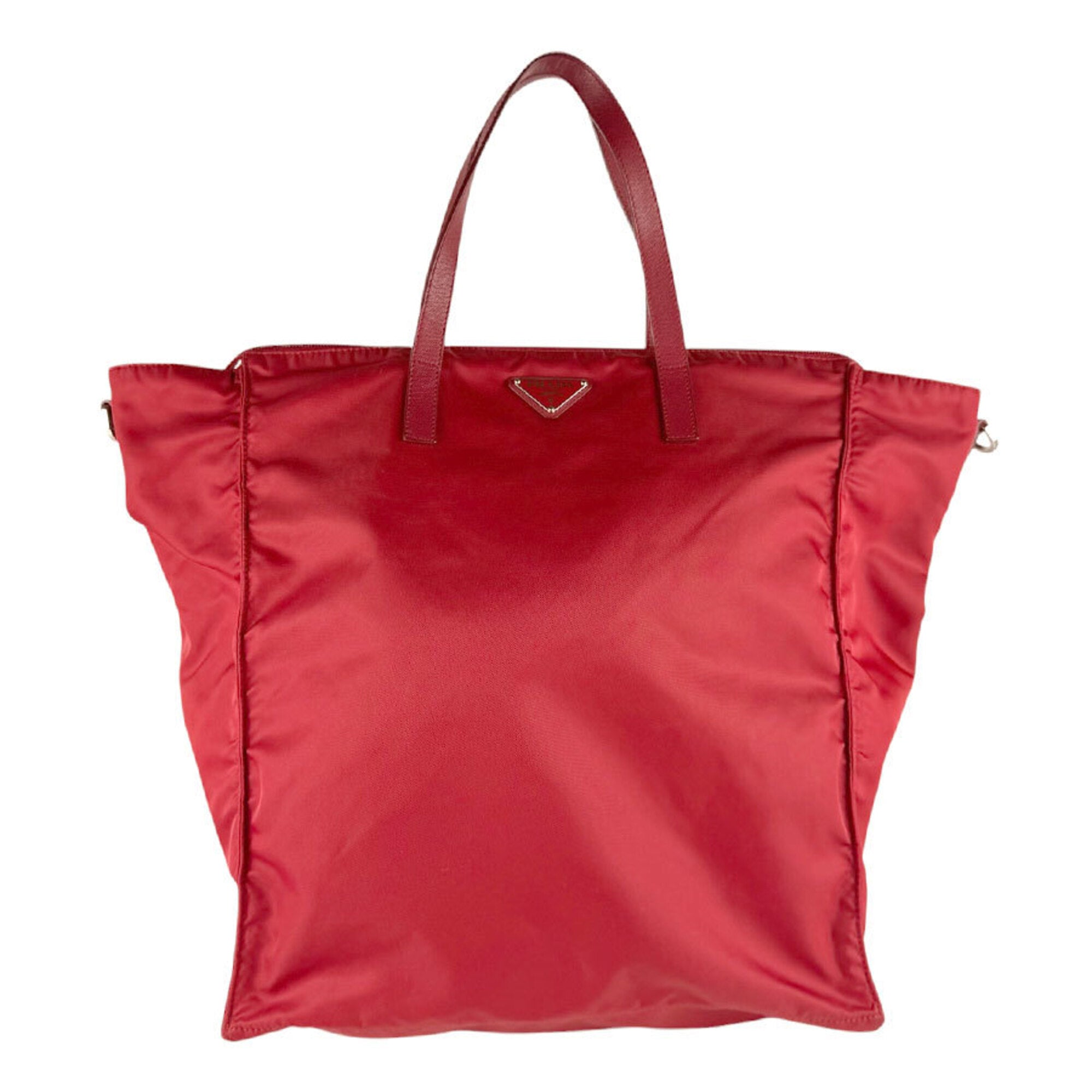 Prada Red Color Nylon Handbag Shoulder Bag (Pre-Owned)