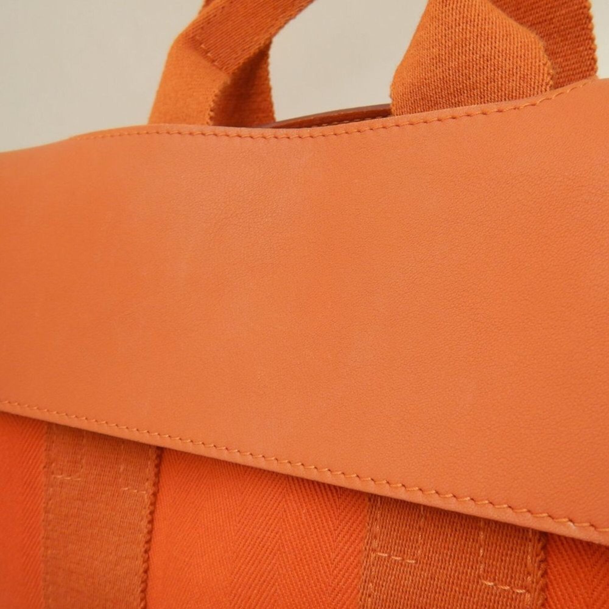 Hermes Orange Toile Chevron Leather Handbag (Pre-Owned)