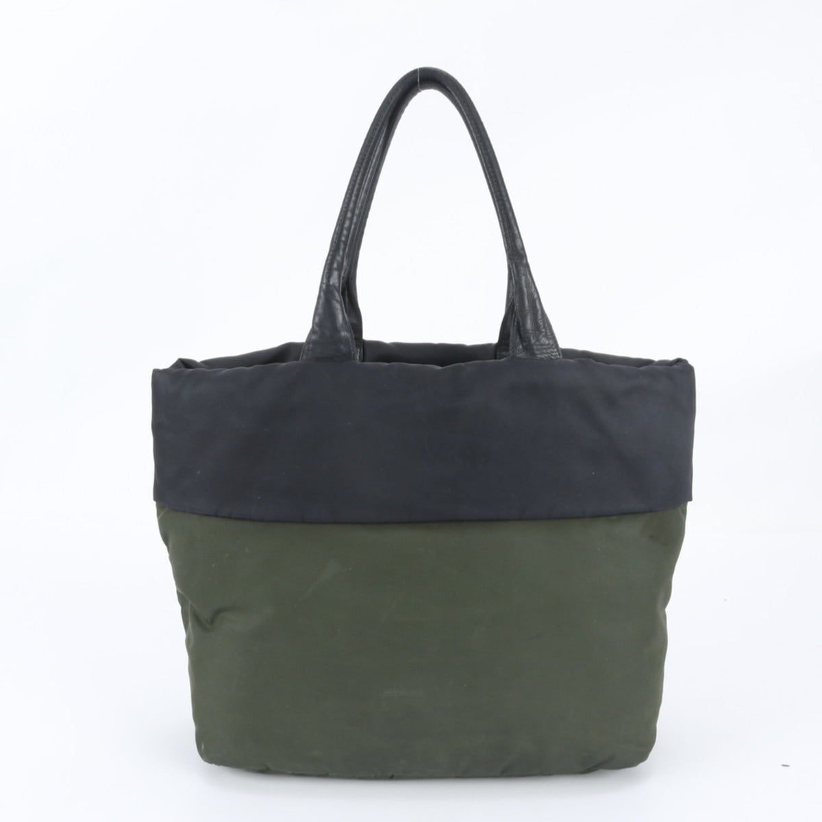 Prada Green Khaki Leather Nylon Shoulder Bag Tote Bag (Pre-Owned)