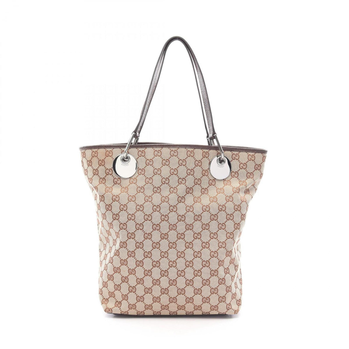 Gucci Beige Brown Gg Canvas Leather Handbag Tote Bag (Pre-Owned)