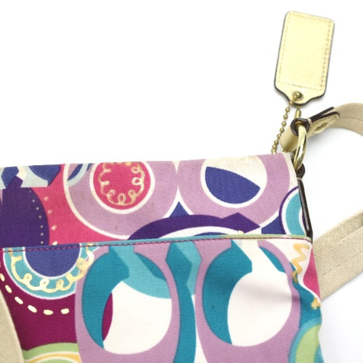 Coach Signature Multi-Color Canvas Leather Shoulder Bag (Pre-Owned)