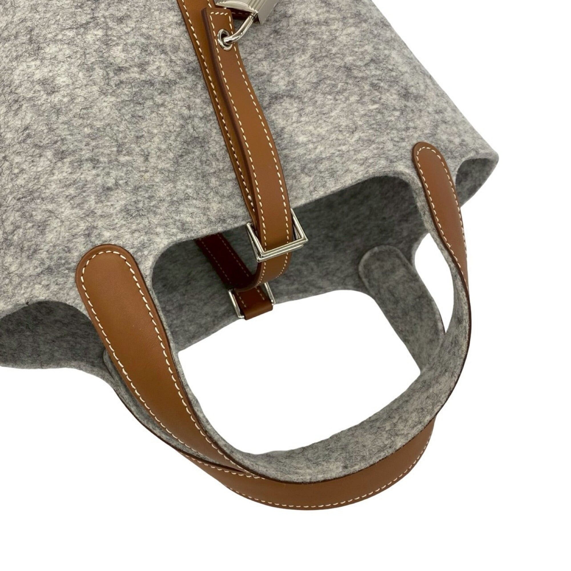 Hermes Brown Gray Felt Swift Leather Handbag (Pre-Owned)