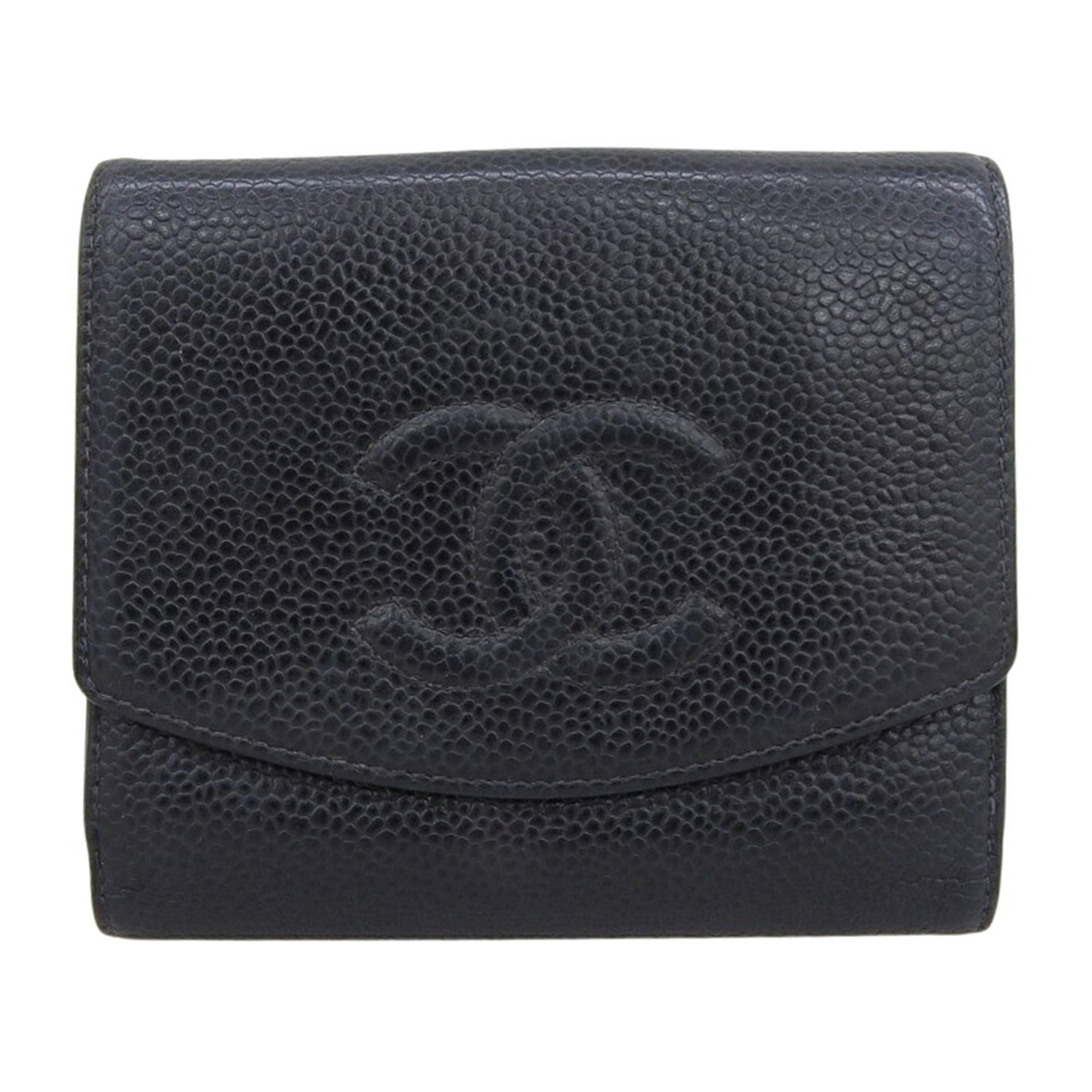Chanel Black Grained Calfskin Wallet (Bi-Fold) (Pre-Owned)