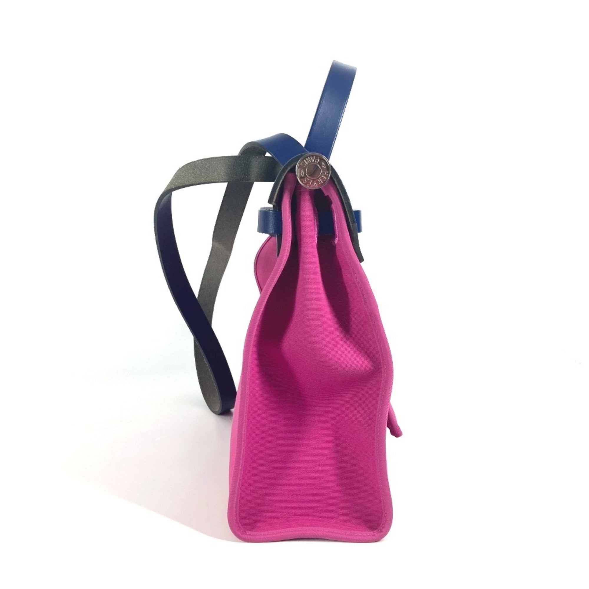 Hermes Blue Pink Toile Officier Vache Leather Handbag Shoulder Bag (Pre-Owned)