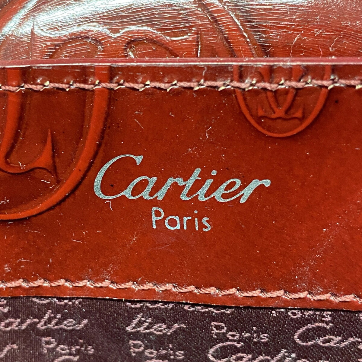 Cartier Bordeaux Patent Leather Handbag (Pre-Owned)